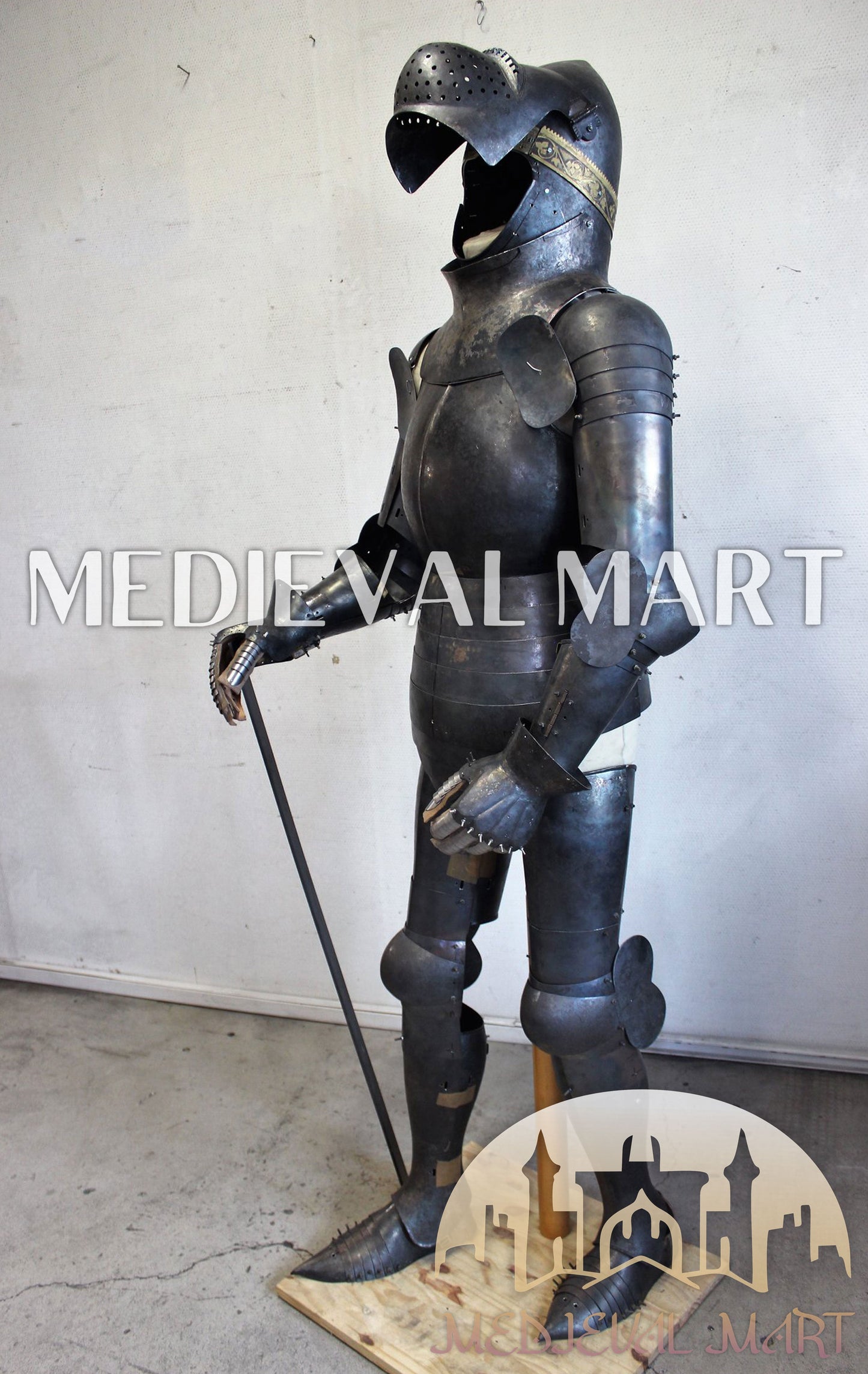 MEDIEVALMART FR Armure de Combat du XIVe Siècle – Ensemble Complet d’Armure de Buhurt avec Bassinet Klappvisor & Épée