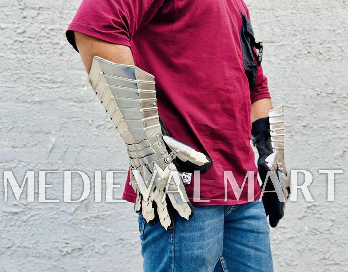 MEDIEVALMART FR Ensemble De Gantelets Dorés Inspirés De Sauron Witcher LOTR Avec Étoile Bleue – Gants D’Armure Cosplay