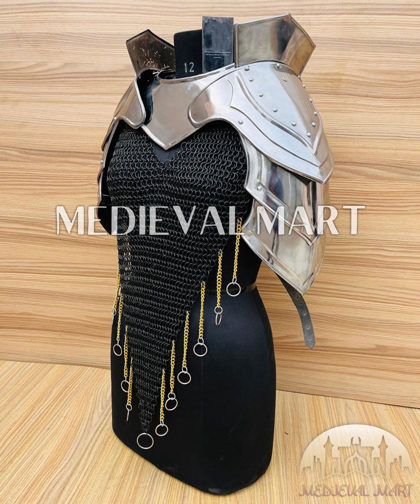 MEDIEVALMART FR Bouclier Viking Iconique Valhalla Noir/Gris – Ivar le Désossé avec Pointes en Fer | Cadeau pour Papa