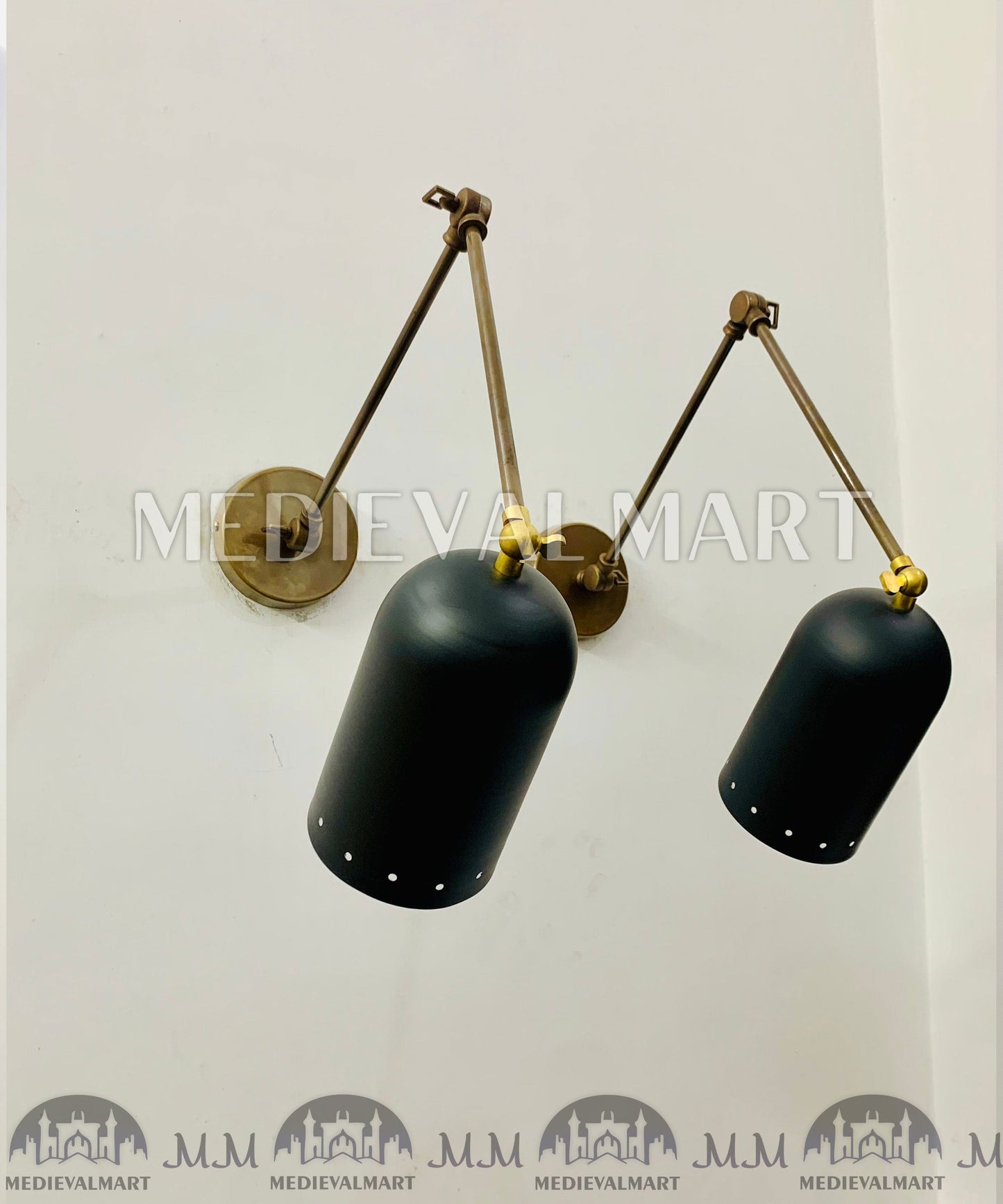 MEDIEVALMART FR Applique Murale À Double Cône En Laiton Marron, Lampe De Coiffeuse Fabriquée À La Main