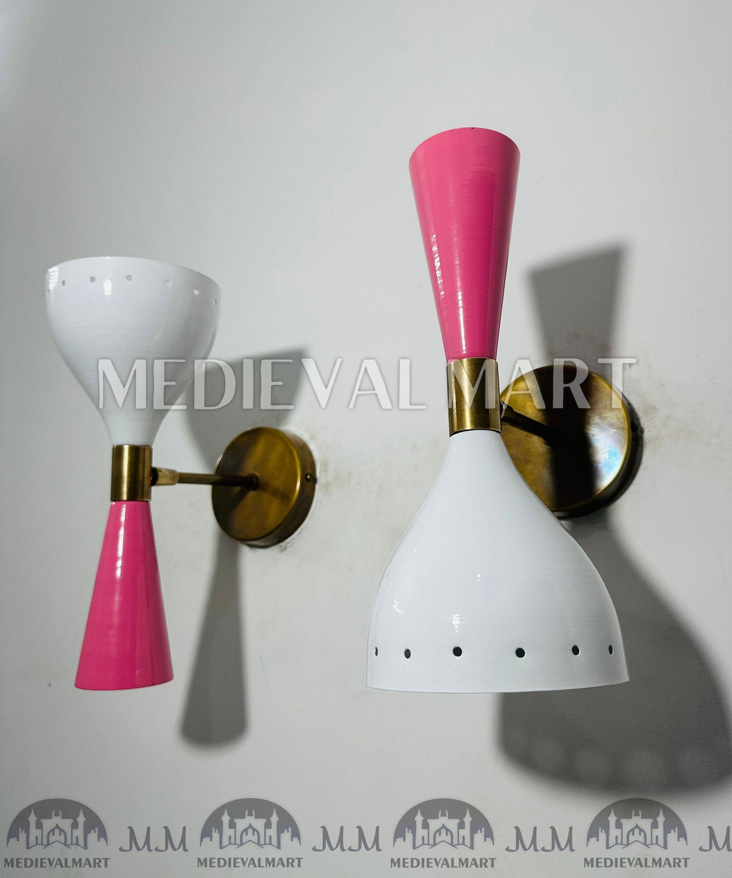 MEDIEVALMART FR Applique Murale À Double Cône En Laiton Marron, Lampe De Coiffeuse Fabriquée À La Main