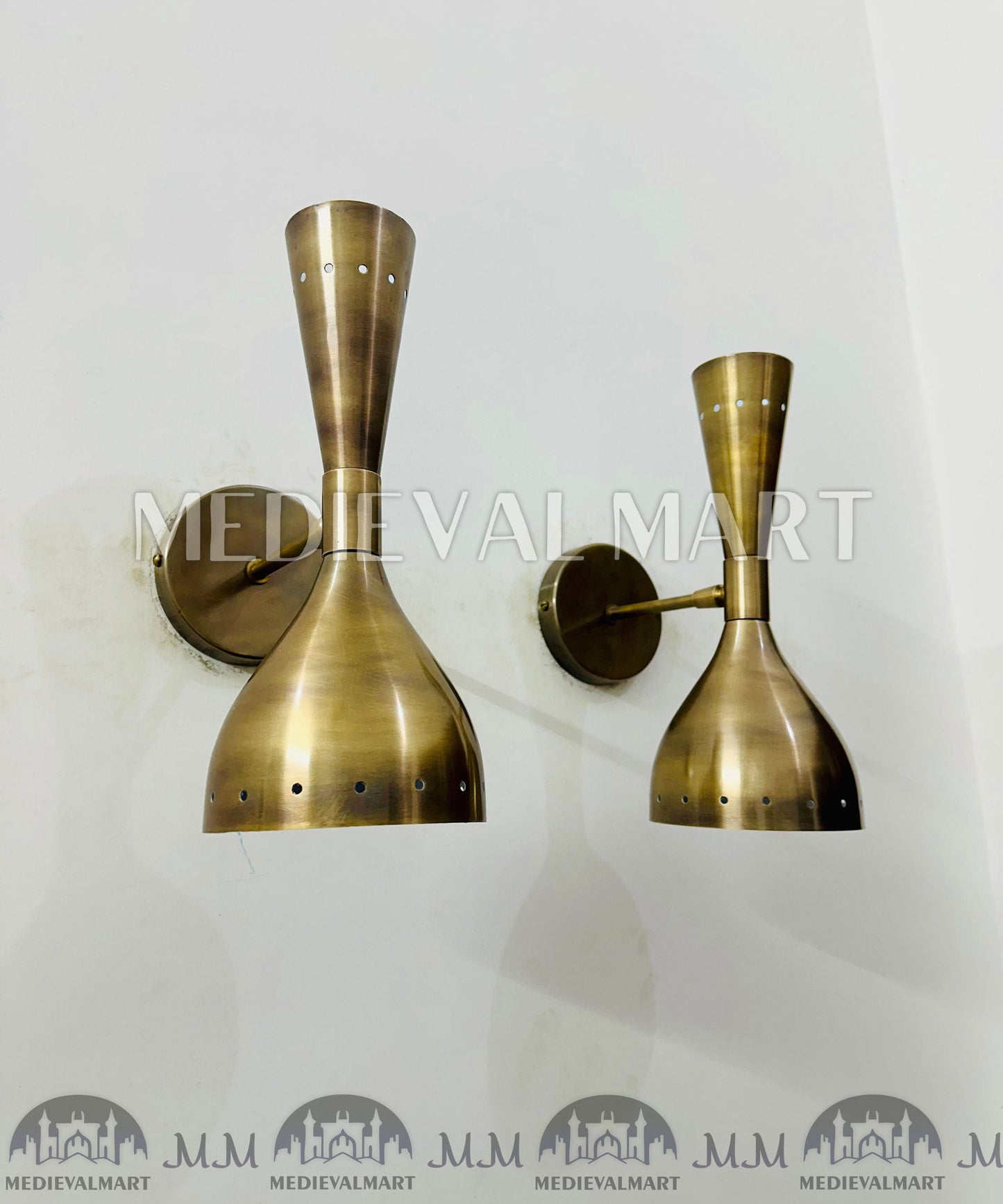 MEDIEVALMART FR Applique Murale À Double Cône En Laiton Marron, Lampe De Coiffeuse Fabriquée À La Main