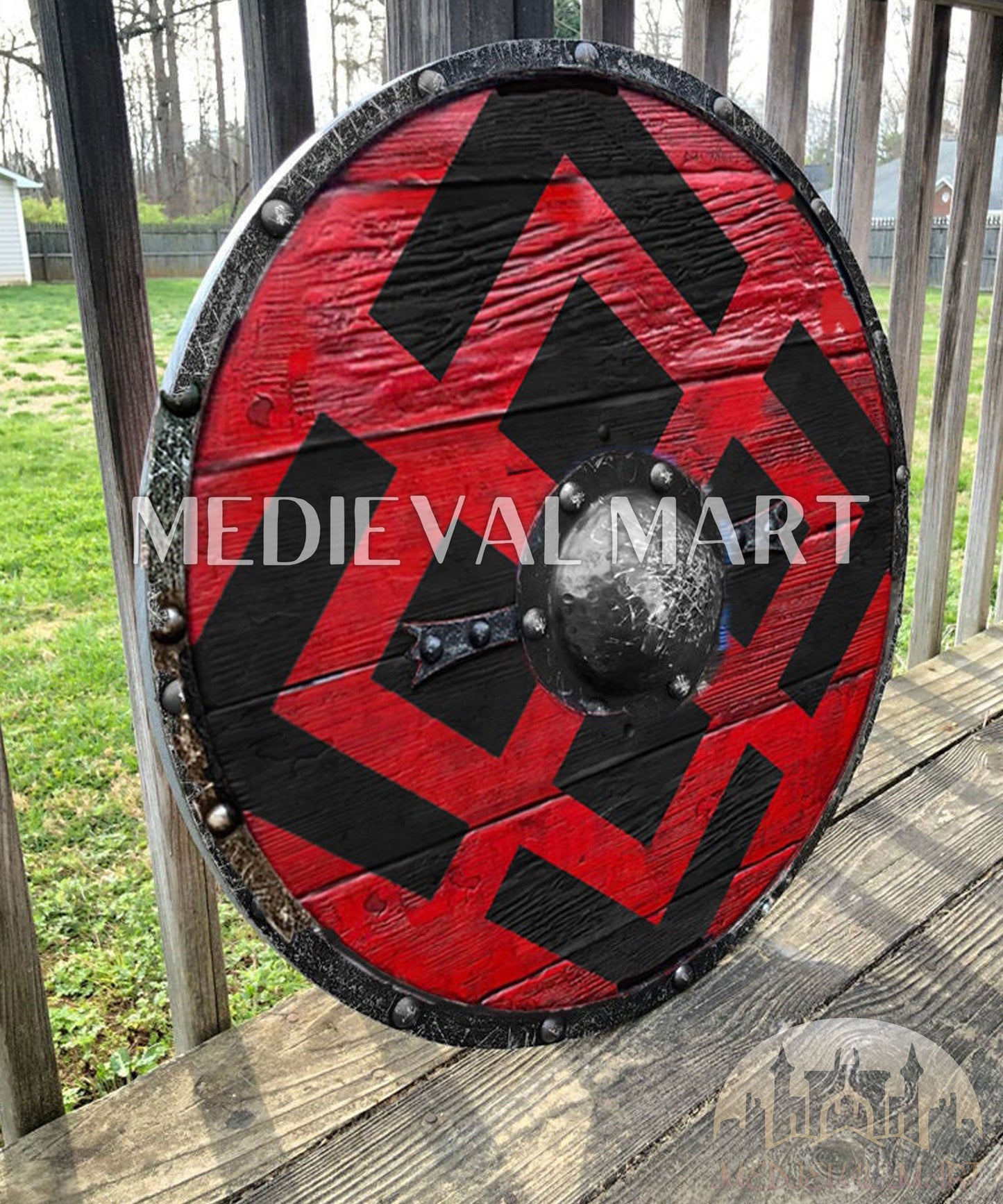 MEDIEVALMART FR Bouclier Viking Iconique Jarl Borg à Pointes en Fer – Bouclier Viking Battleworn | Cadeau pour Papa