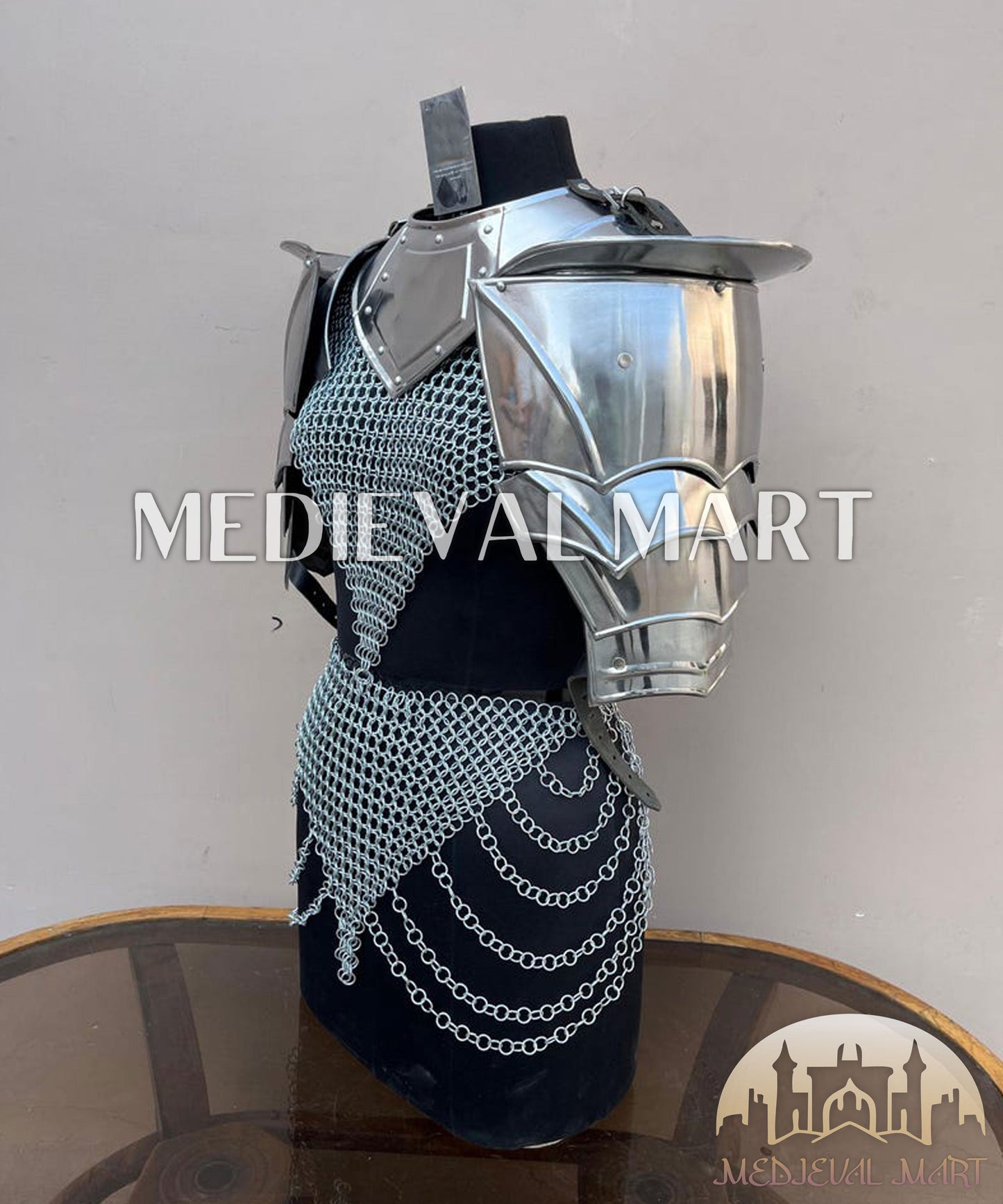 MEDIEVALMART FR Bouclier Viking Iconique Valhalla Noir/Gris – Ivar le Désossé avec Pointes en Fer | Cadeau pour Papa