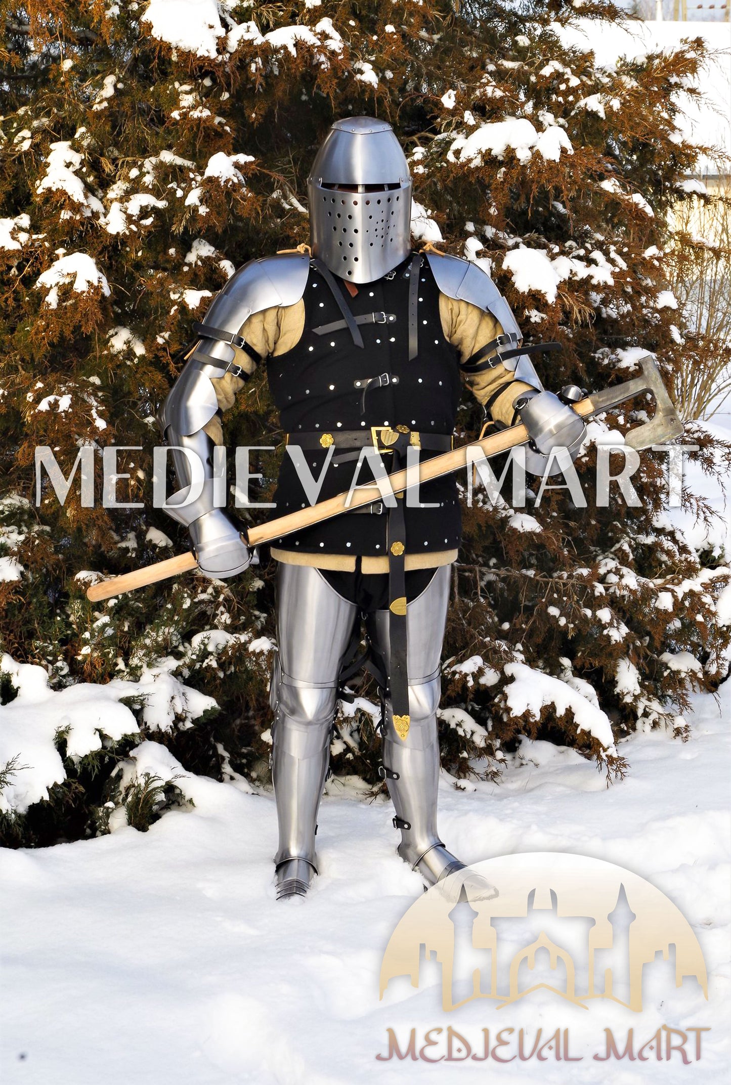 MEDIEVALMART FR Armure de Combat du XIVe Siècle – Ensemble Complet d’Armure de Buhurt avec Bassinet Klappvisor & Épée