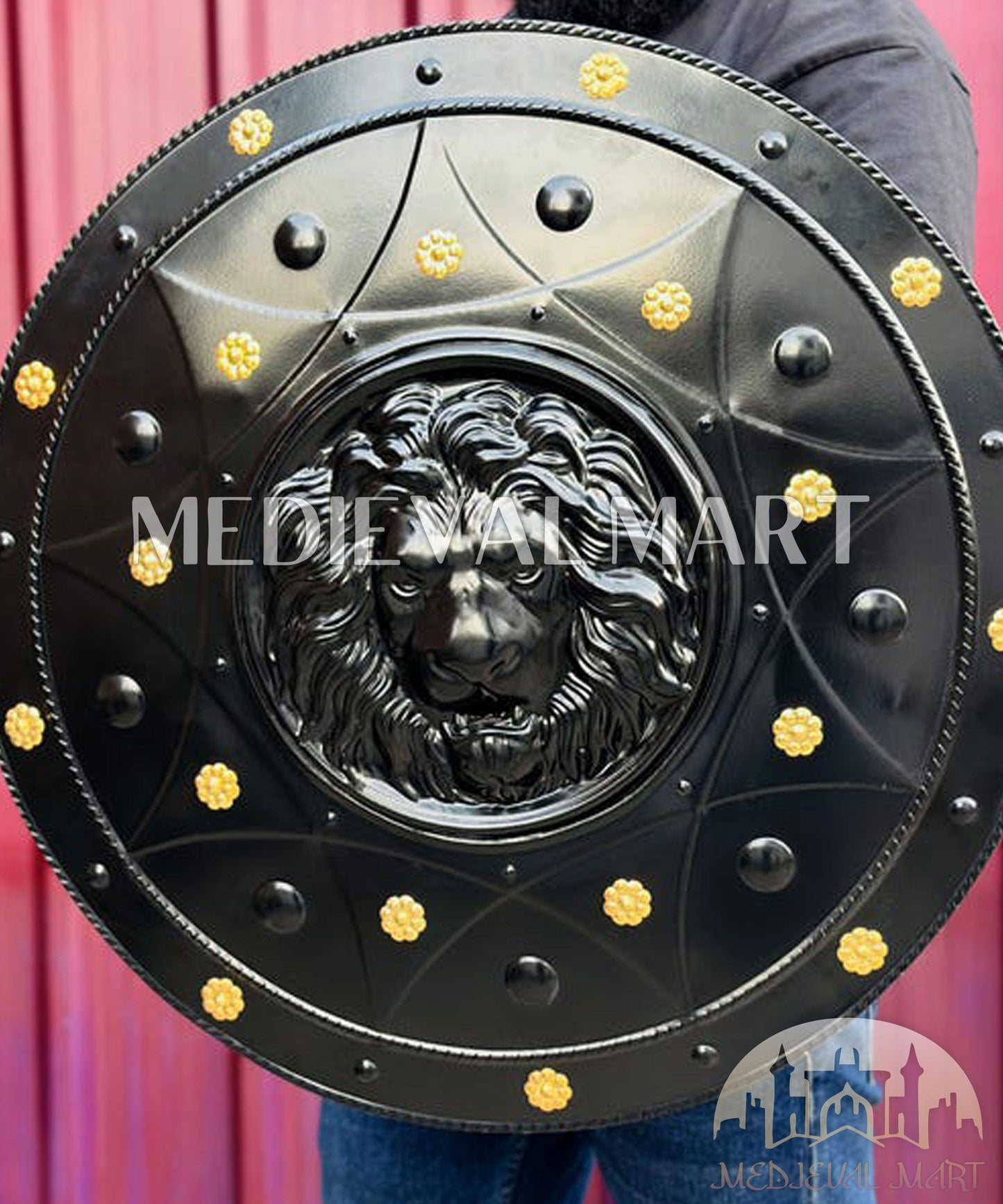 MEDIEVALMART FR Bouclier Médiéval Templier Inspiré de la Croix Zelda & Diable en Bois – Finition Bleue & Or | Cadeau pour Noël