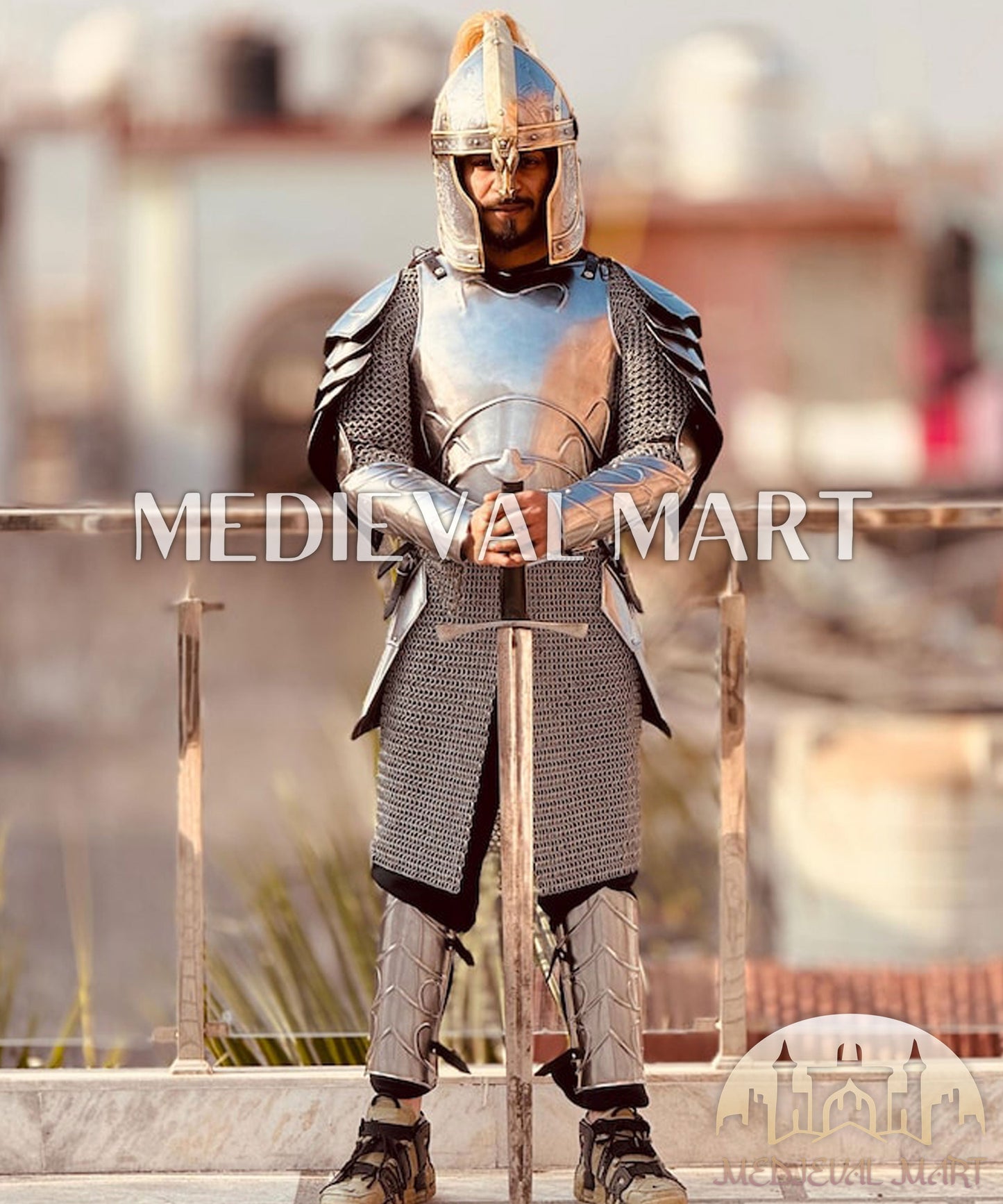 MEDIEVALMART FR Armure Médiévale de l’Empire Romain Kastenbrust – Armure Complète en Plaques avec Épée Alexander (ROA 1332)