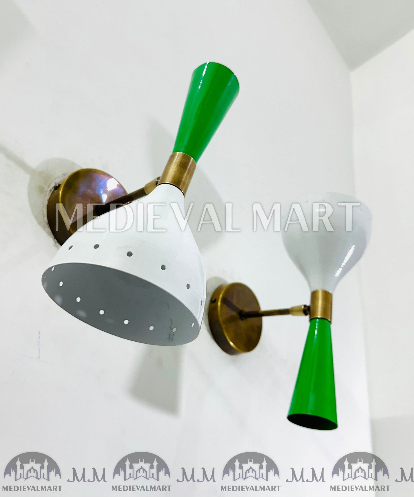 MEDIEVALMART FR Applique Murale À Double Cône En Laiton Marron, Lampe De Coiffeuse Fabriquée À La Main