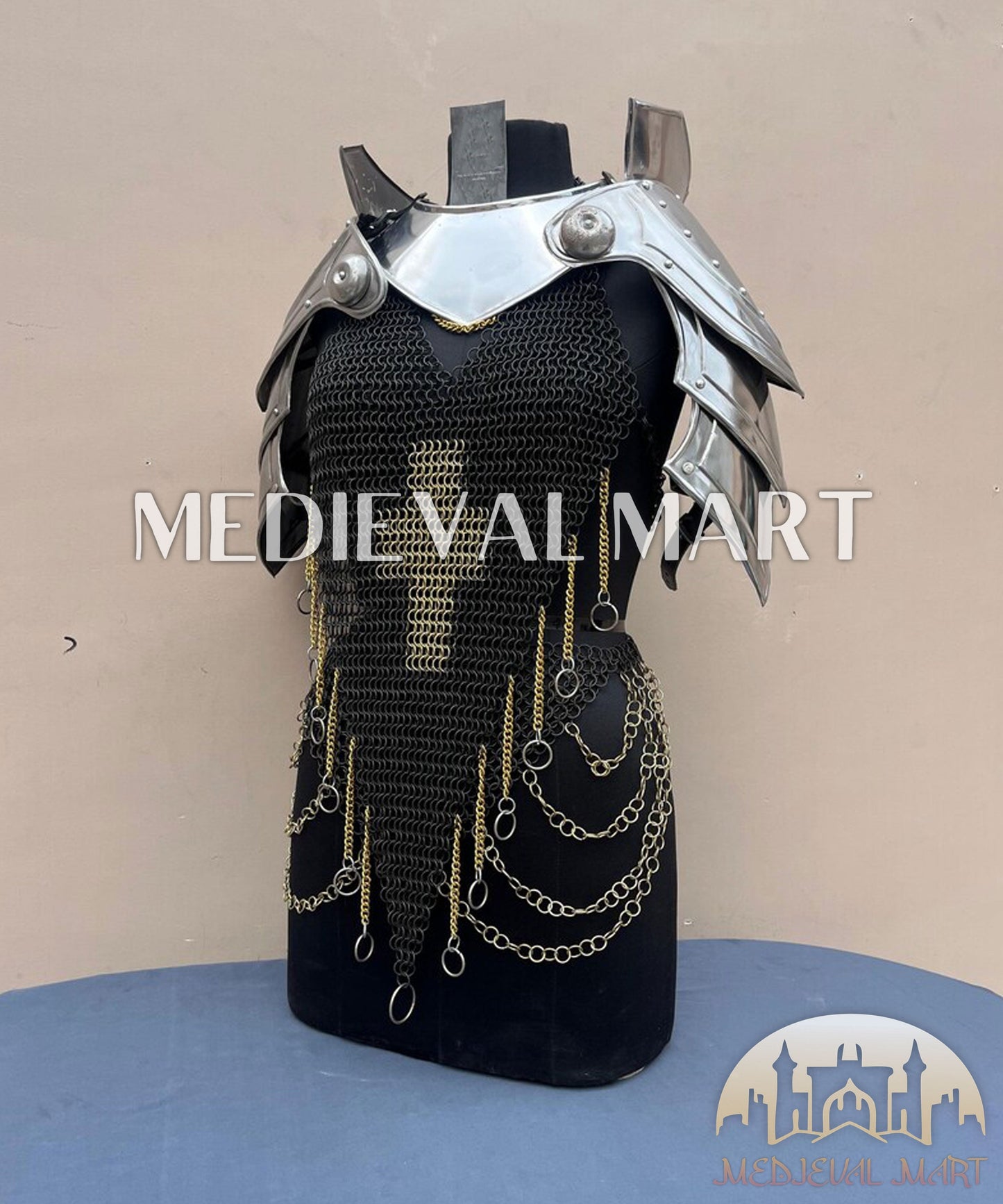 MEDIEVALMART FR Bouclier Viking Iconique Valhalla Noir/Gris – Ivar le Désossé avec Pointes en Fer | Cadeau pour Papa