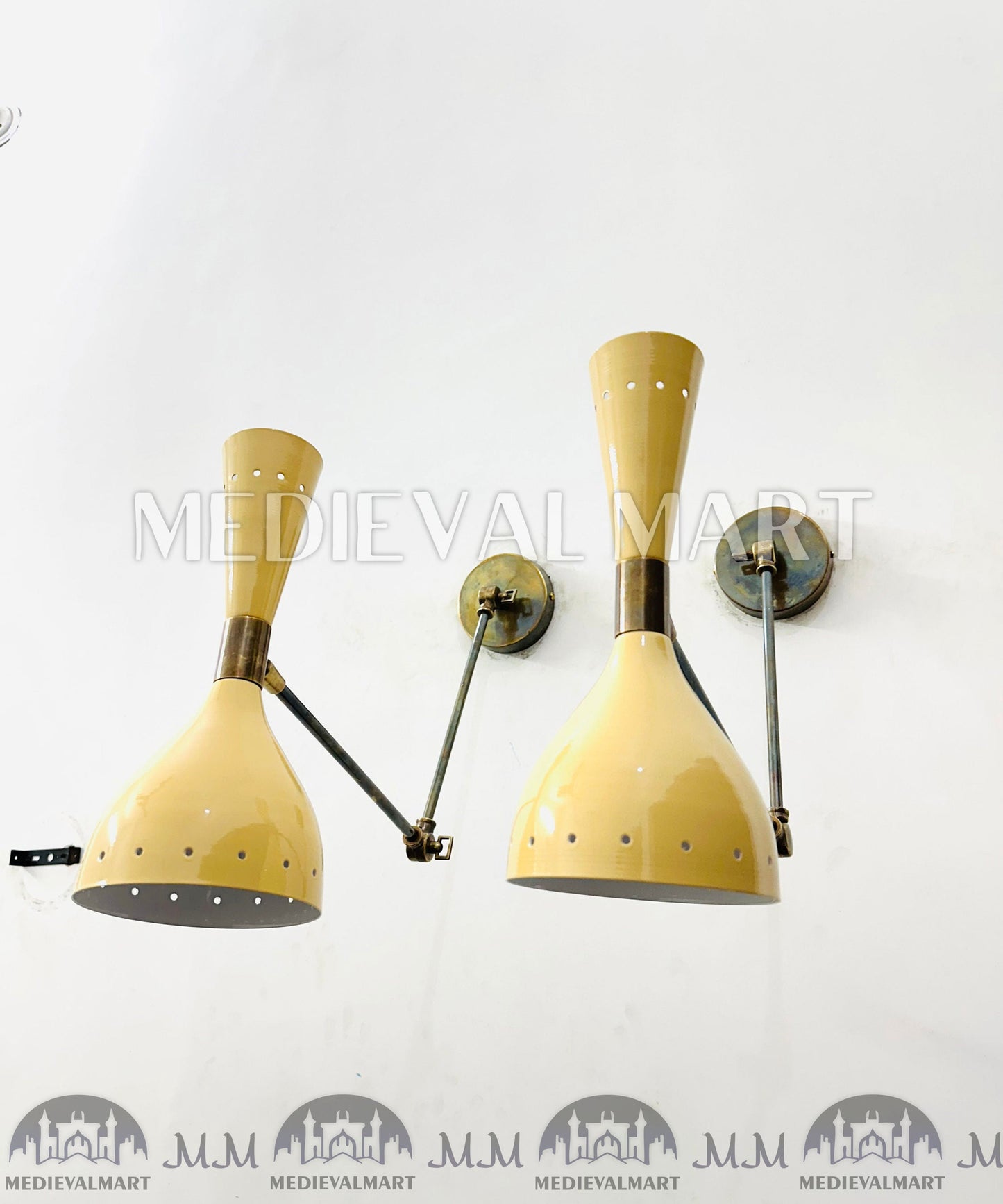 MEDIEVALMART FR Applique Murale À Double Cône En Laiton Marron, Lampe De Coiffeuse Fabriquée À La Main