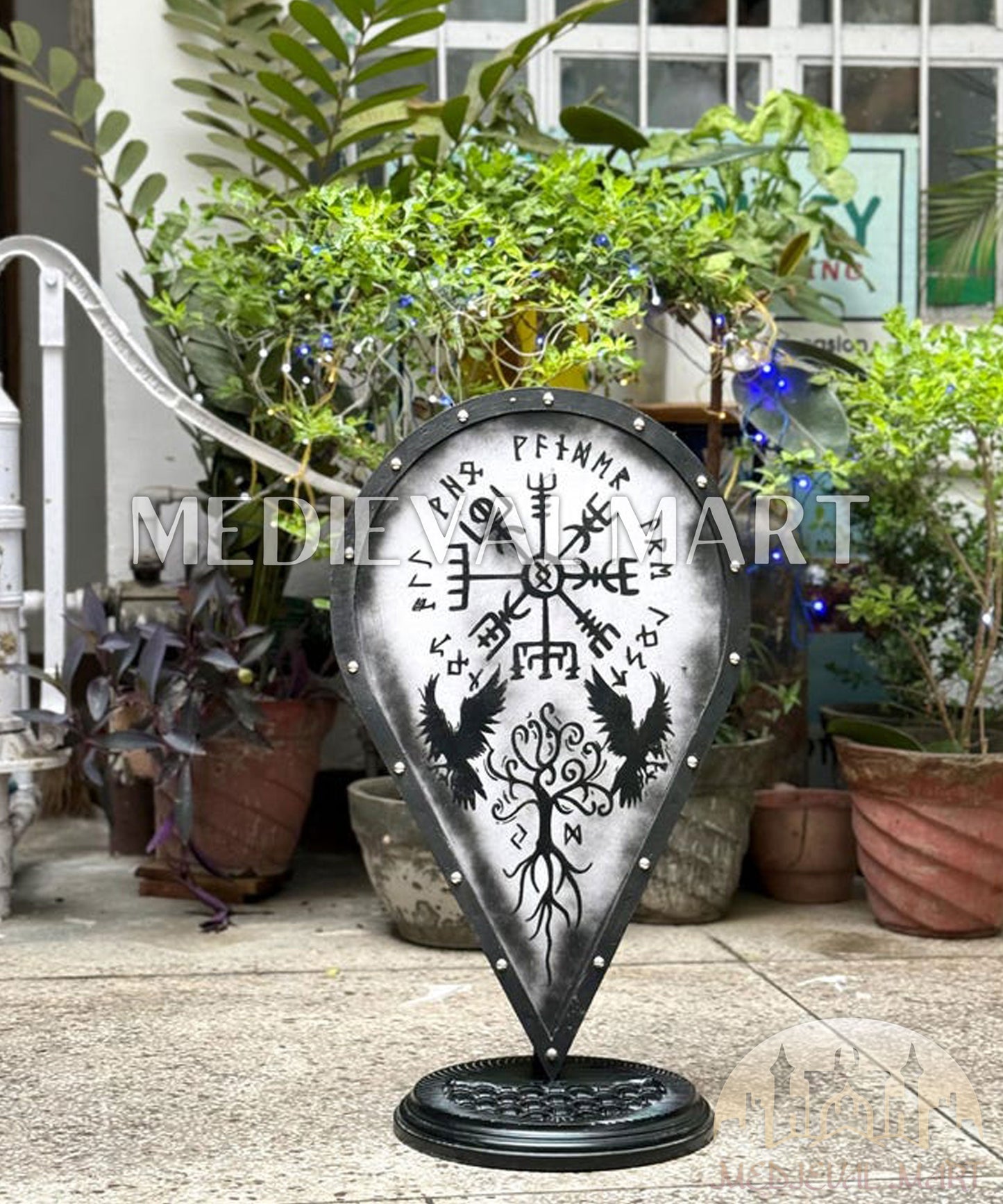 MEDIEVALMART FR Bouclier Médiéval Templier Inspiré de la Croix Zelda & Diable en Bois – Finition Bleue & Or | Cadeau pour Noël