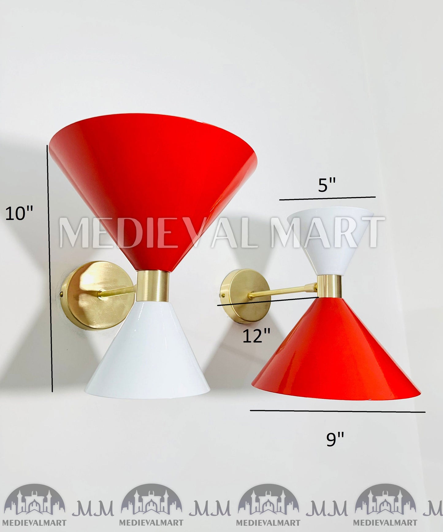 MEDIEVALMART FR Applique Murale À Double Cône En Laiton Marron, Lampe De Coiffeuse Fabriquée À La Main