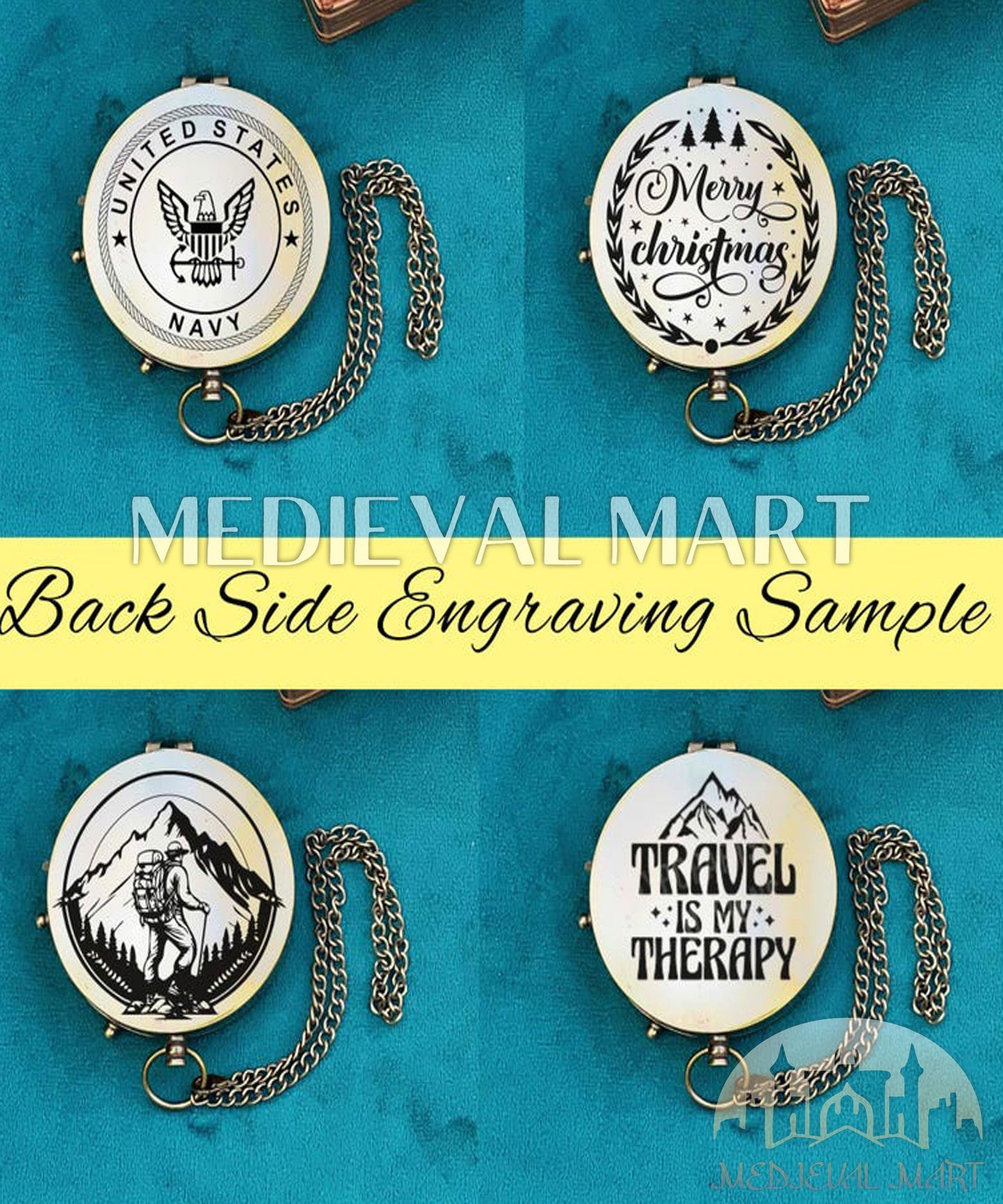 MEDIEVALMART FR Boussole Nautique Vintage Trip Gear en Laiton – Finition Or Brillant avec Base en Bois | Cadeau pour Maman