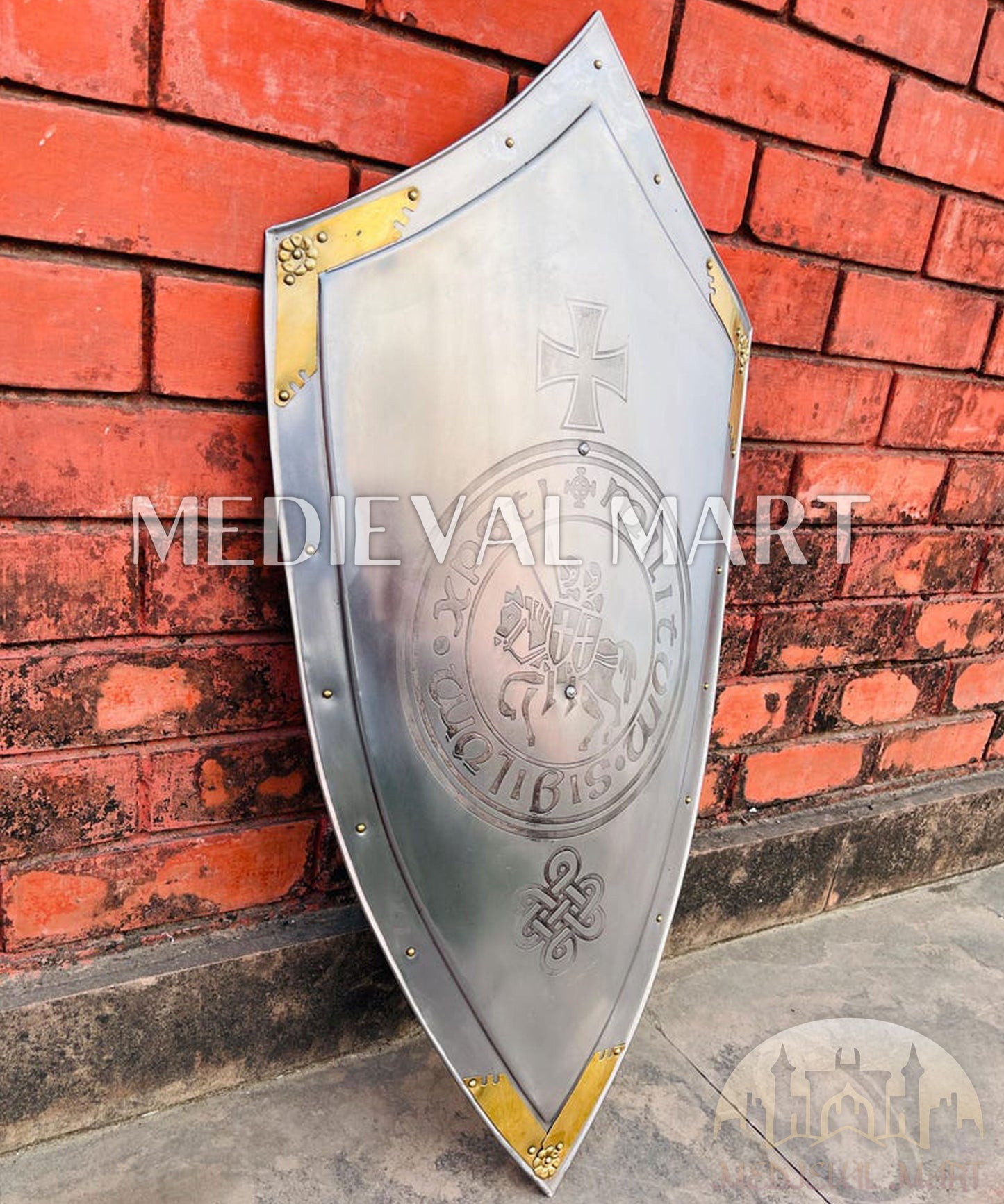 MEDIEVALMART FR Bouclier Médiéval Templier Inspiré de la Croix Zelda & Diable en Bois – Finition Bleue & Or | Cadeau pour Noël