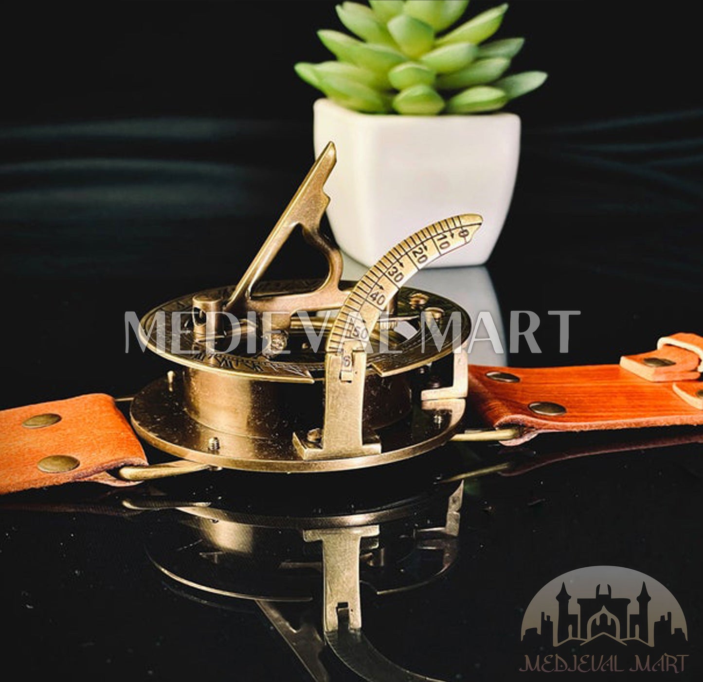 MEDIEVALMART FR Boussole Nautique Vintage Trip Gear en Laiton – Finition Or Brillant avec Base en Bois | Cadeau pour Maman