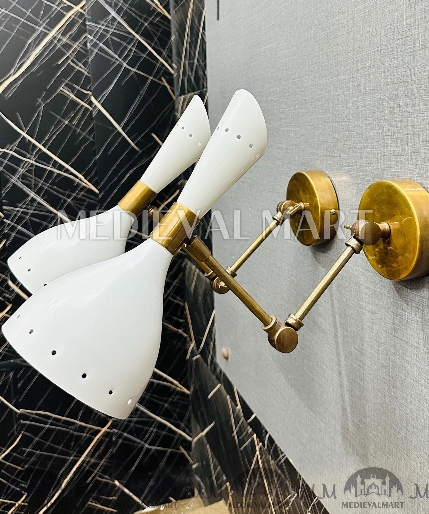 MEDIEVALMART FR Applique Murale À Double Cône En Laiton Marron, Lampe De Coiffeuse Fabriquée À La Main