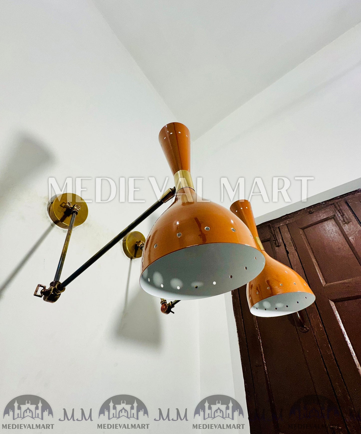 MEDIEVALMART FR Applique Murale À Double Cône En Laiton Marron, Lampe De Coiffeuse Fabriquée À La Main