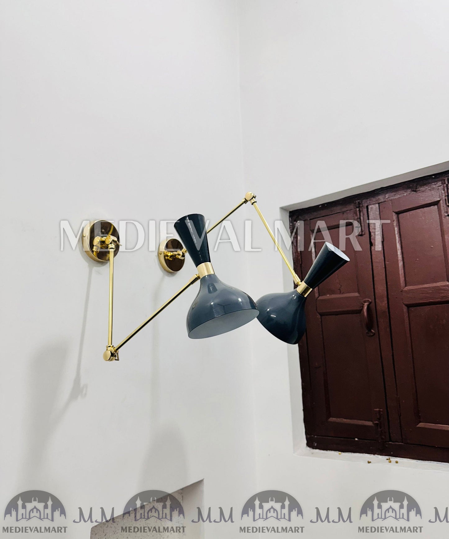 MEDIEVALMART FR Applique Murale À Double Cône En Laiton Marron, Lampe De Coiffeuse Fabriquée À La Main