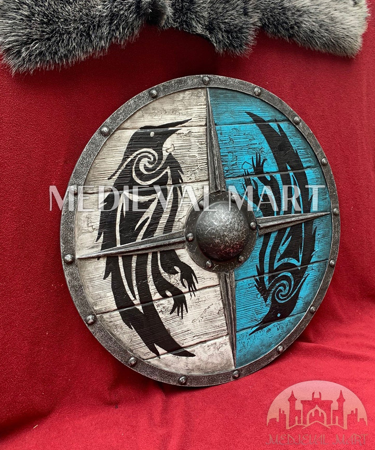 MEDIEVALMART FR Bouclier Viking Iconique Jarl Borg à Pointes en Fer – Bouclier Viking Battleworn | Cadeau pour Papa