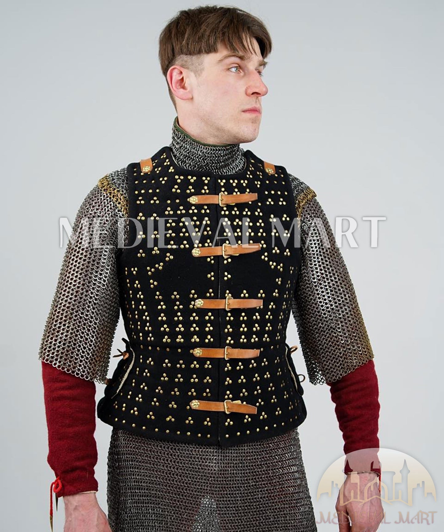 MEDIEVALMART  Armure Brigandine Renaissance Espagnole Simplifiée – PREMIUM Noir – Veste avec Cotte de Mailles
