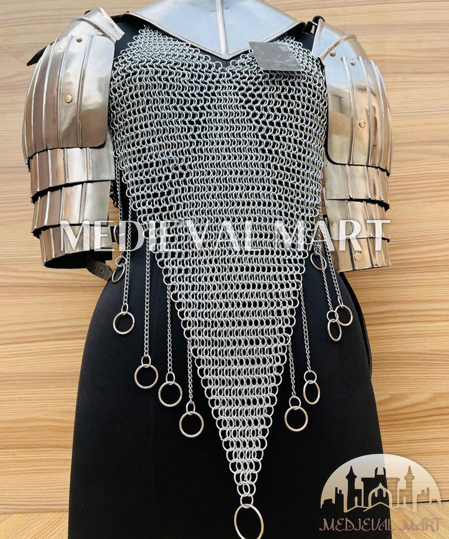 MEDIEVALMART FR Bouclier Viking Iconique Valhalla Noir/Gris – Ivar le Désossé avec Pointes en Fer | Cadeau pour Papa
