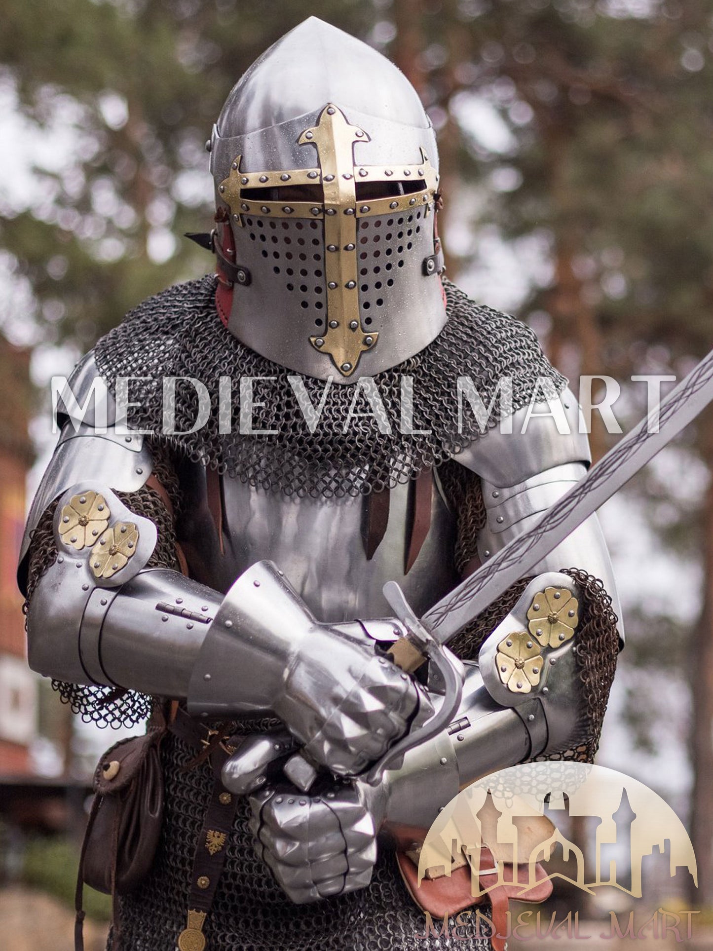 MEDIEVALMART FR Armure de Combat du XIVe Siècle – Ensemble Complet d’Armure de Buhurt avec Bassinet Klappvisor & Épée