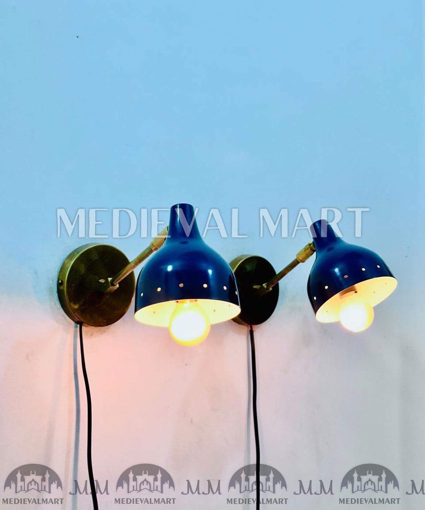 MEDIEVALMART FR Applique Murale À Double Cône En Laiton Marron, Lampe De Coiffeuse Fabriquée À La Main