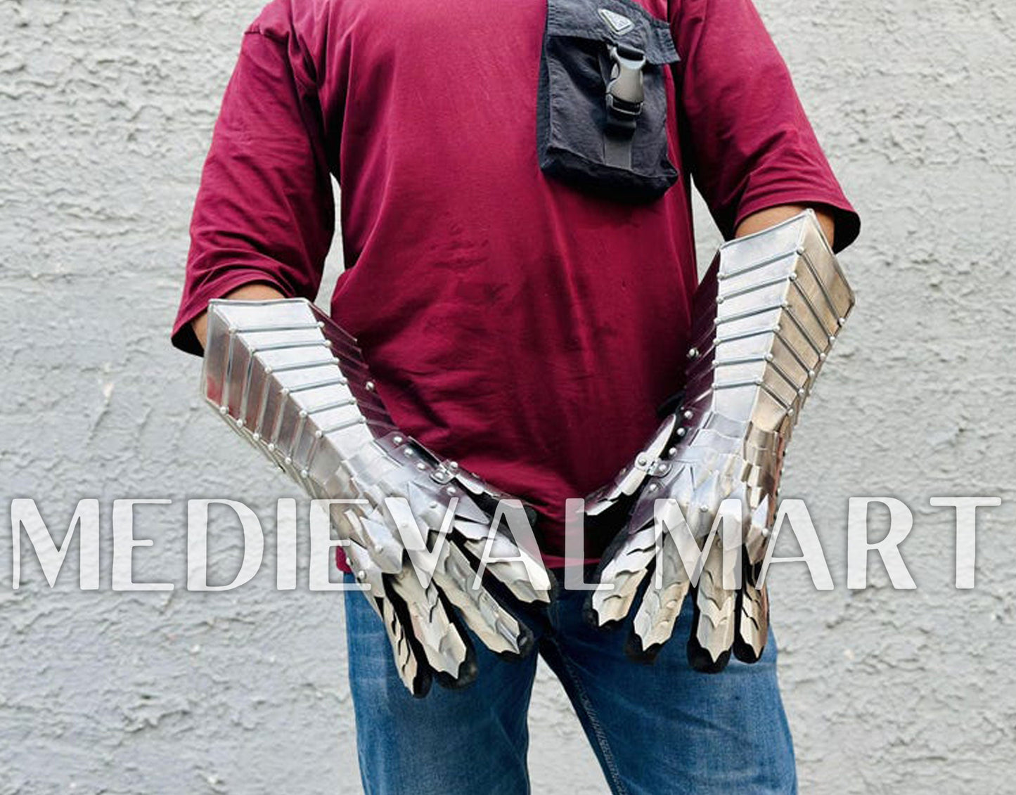 MEDIEVALMART FR Ensemble De Gantelets Dorés Inspirés De Sauron Witcher LOTR Avec Étoile Bleue – Gants D’Armure Cosplay