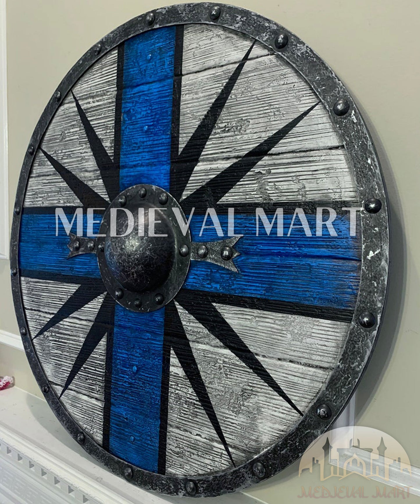 MEDIEVALMART FR Bouclier Viking Iconique Jarl Borg à Pointes en Fer – Bouclier Viking Battleworn | Cadeau pour Papa