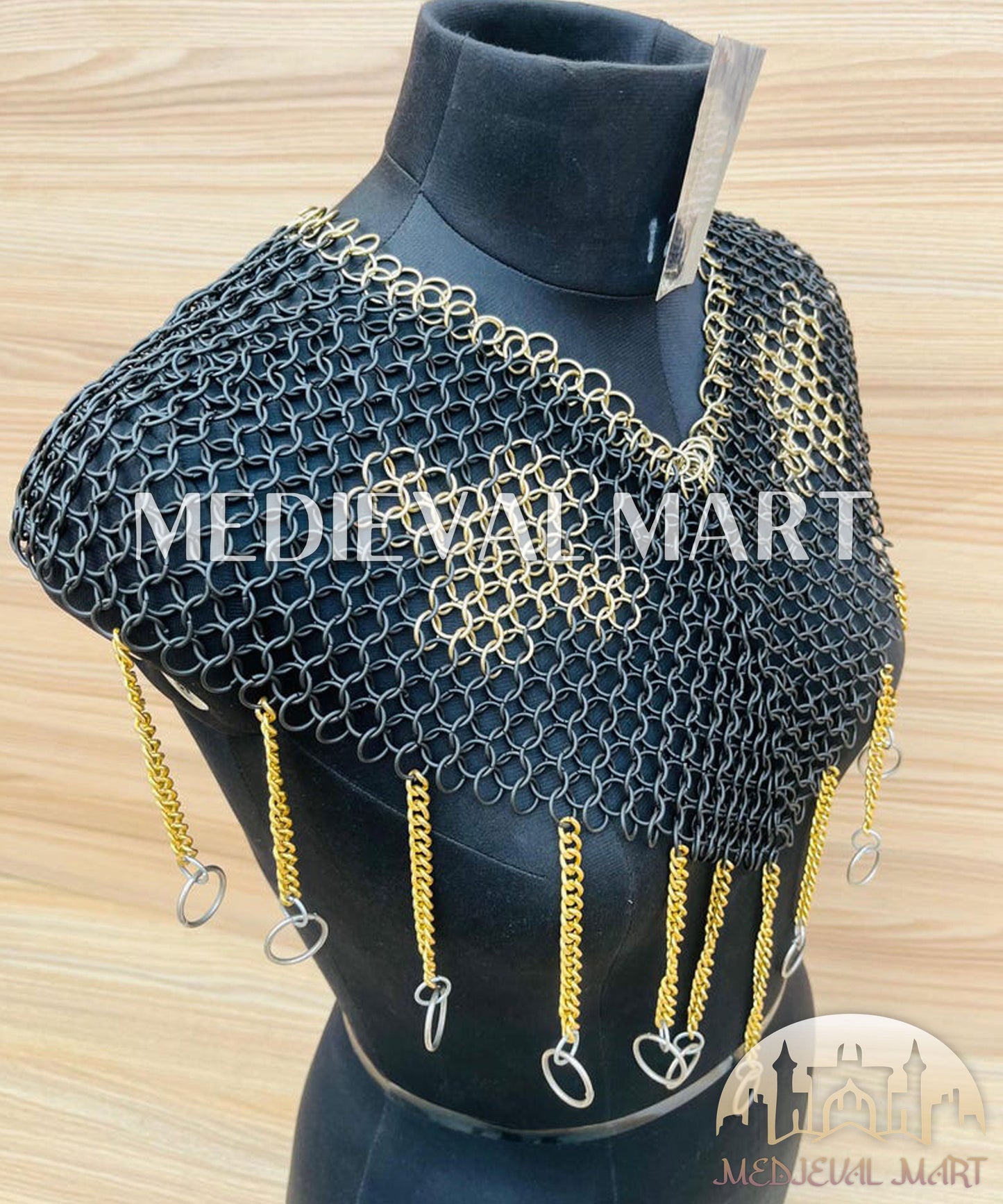 MEDIEVALMART FR Bouclier Viking Iconique Valhalla Noir/Gris – Ivar le Désossé avec Pointes en Fer | Cadeau pour Papa