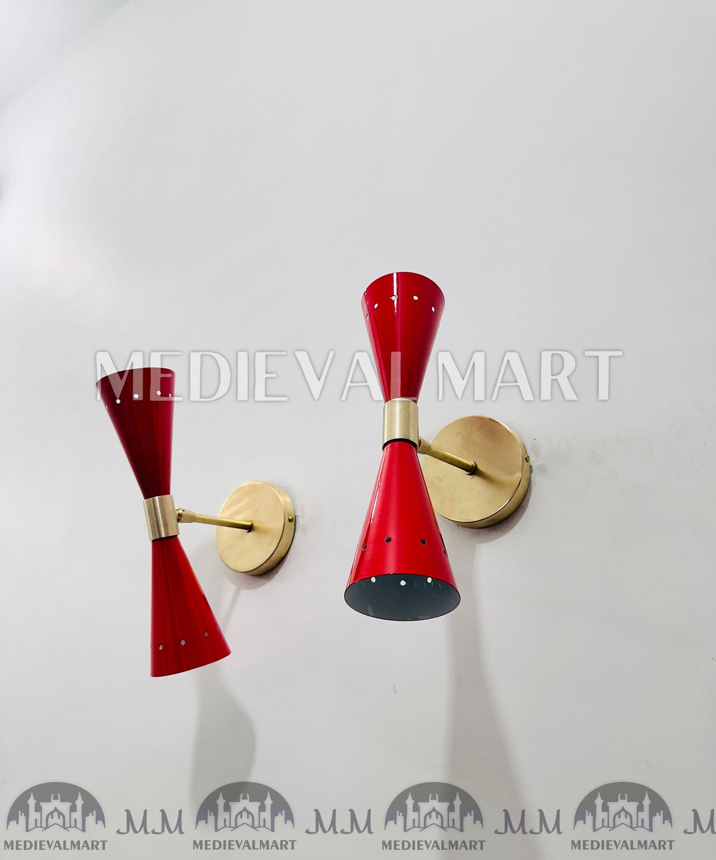 MEDIEVALMART FR Applique Murale À Double Cône En Laiton Marron, Lampe De Coiffeuse Fabriquée À La Main