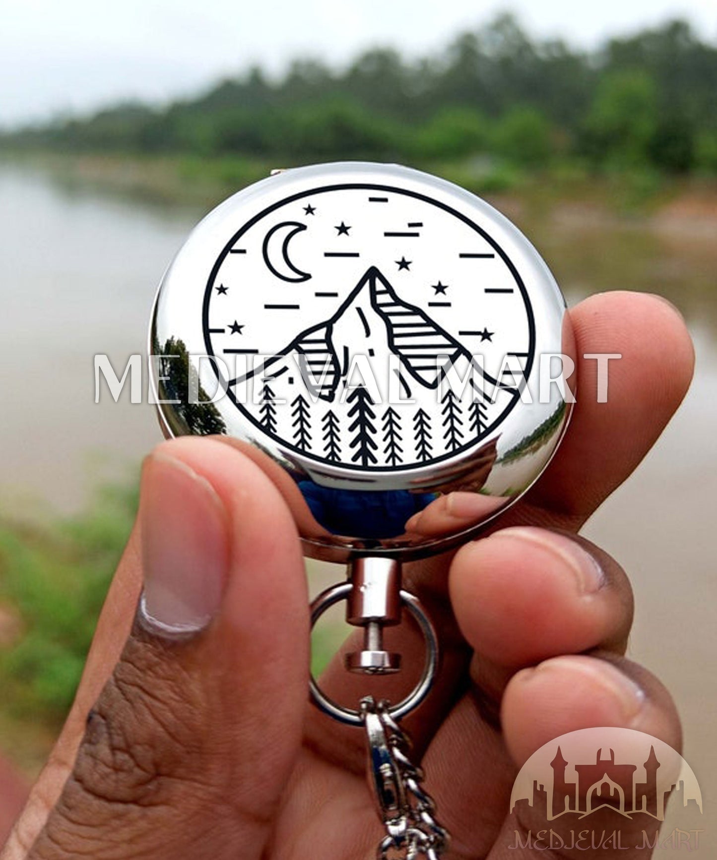 MEDIEVALMART FR Boussole Nautique Vintage Trip Gear en Laiton – Finition Or Brillant avec Base en Bois | Cadeau pour Maman