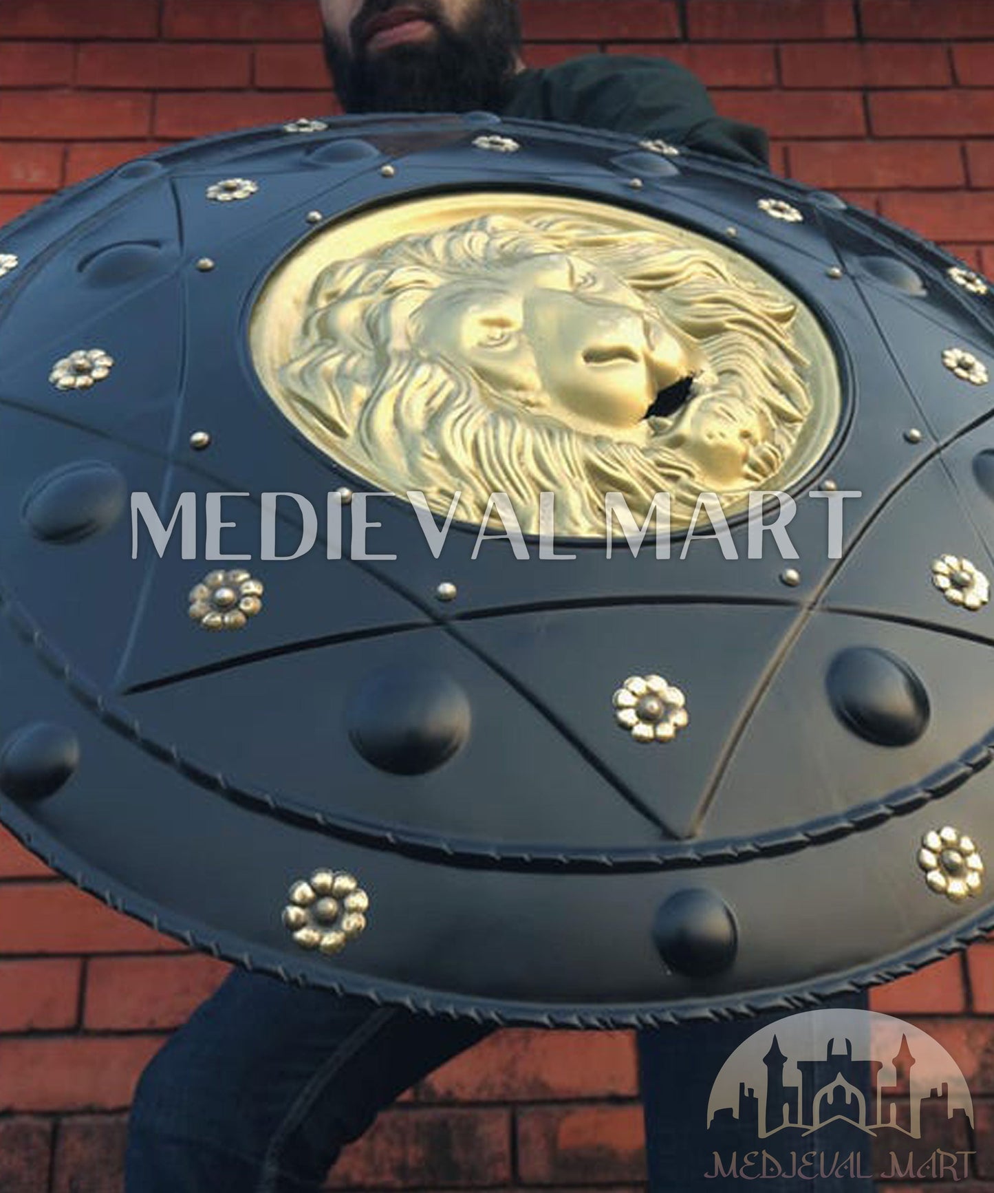 MEDIEVALMART FR Bouclier Médiéval Templier Inspiré de la Croix Zelda & Diable en Bois – Finition Bleue & Or | Cadeau pour Noël