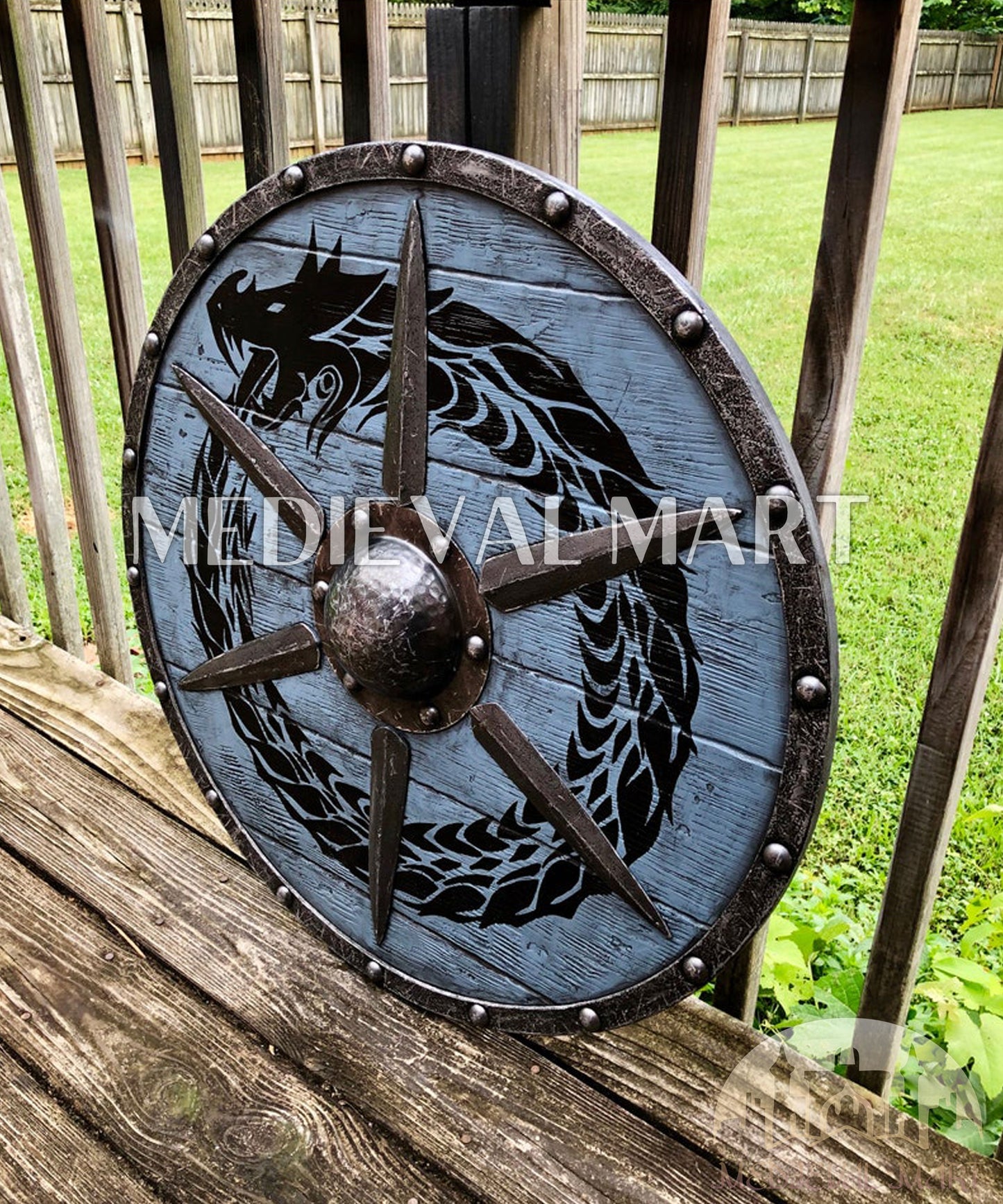 MEDIEVALMART FR Bouclier Viking Iconique Jarl Borg à Pointes en Fer – Bouclier Viking Battleworn | Cadeau pour Papa