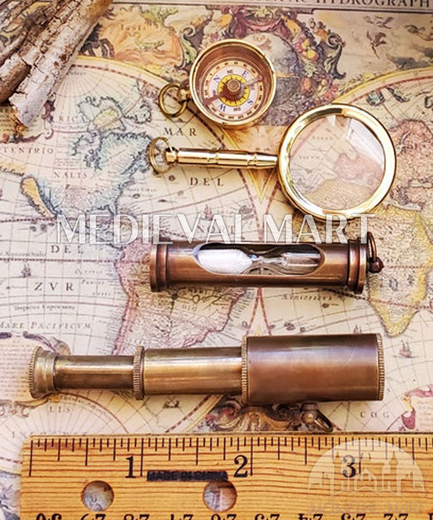 MEDIEVALMART FR Longue-Vue Nautique Antique 50X en Laiton – Télescope Portable de 18" pour Décoration Nautique