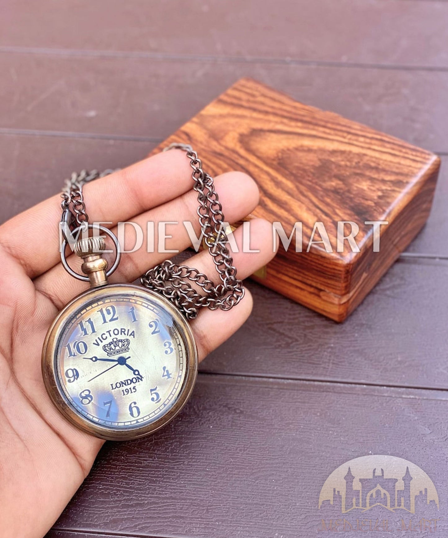 MEDIEVALMART FR Boussole Nautique Vintage Trip Gear en Laiton – Finition Or Brillant avec Base en Bois | Cadeau pour Maman