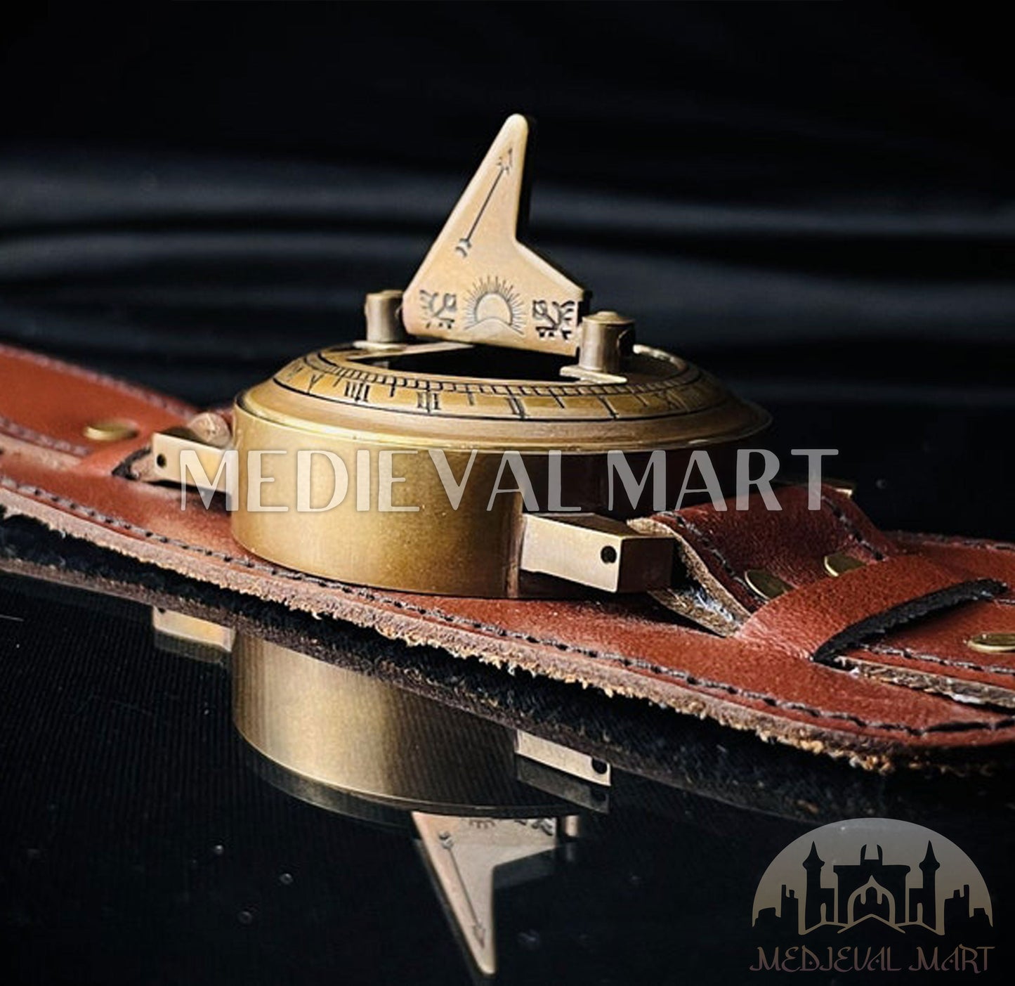 MEDIEVALMART FR Boussole Nautique Vintage Trip Gear en Laiton – Finition Or Brillant avec Base en Bois | Cadeau pour Maman