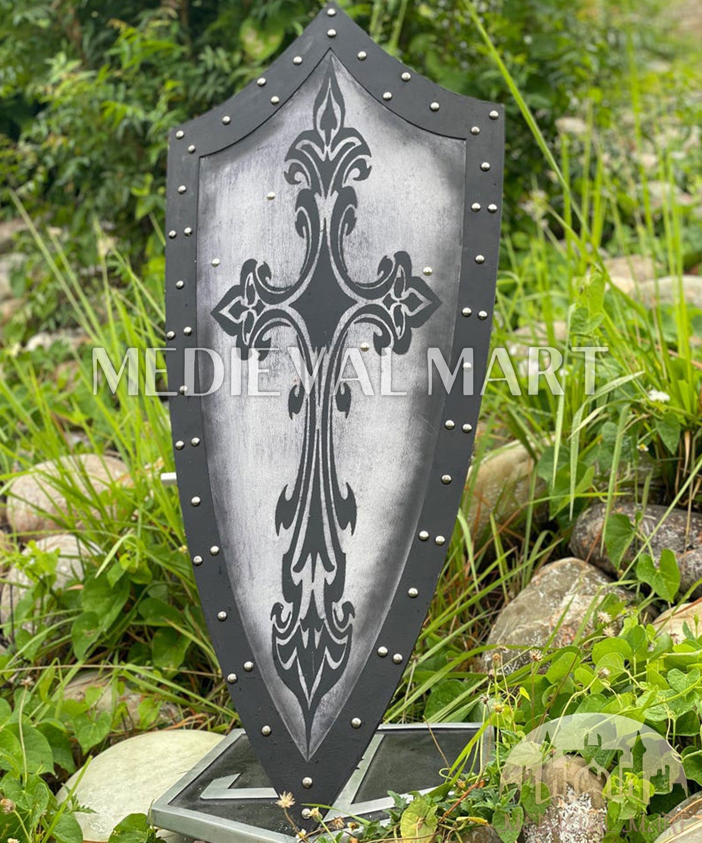 MEDIEVALMART FR Bouclier Médiéval Templier Inspiré de la Croix Zelda & Diable en Bois – Finition Bleue & Or | Cadeau pour Noël