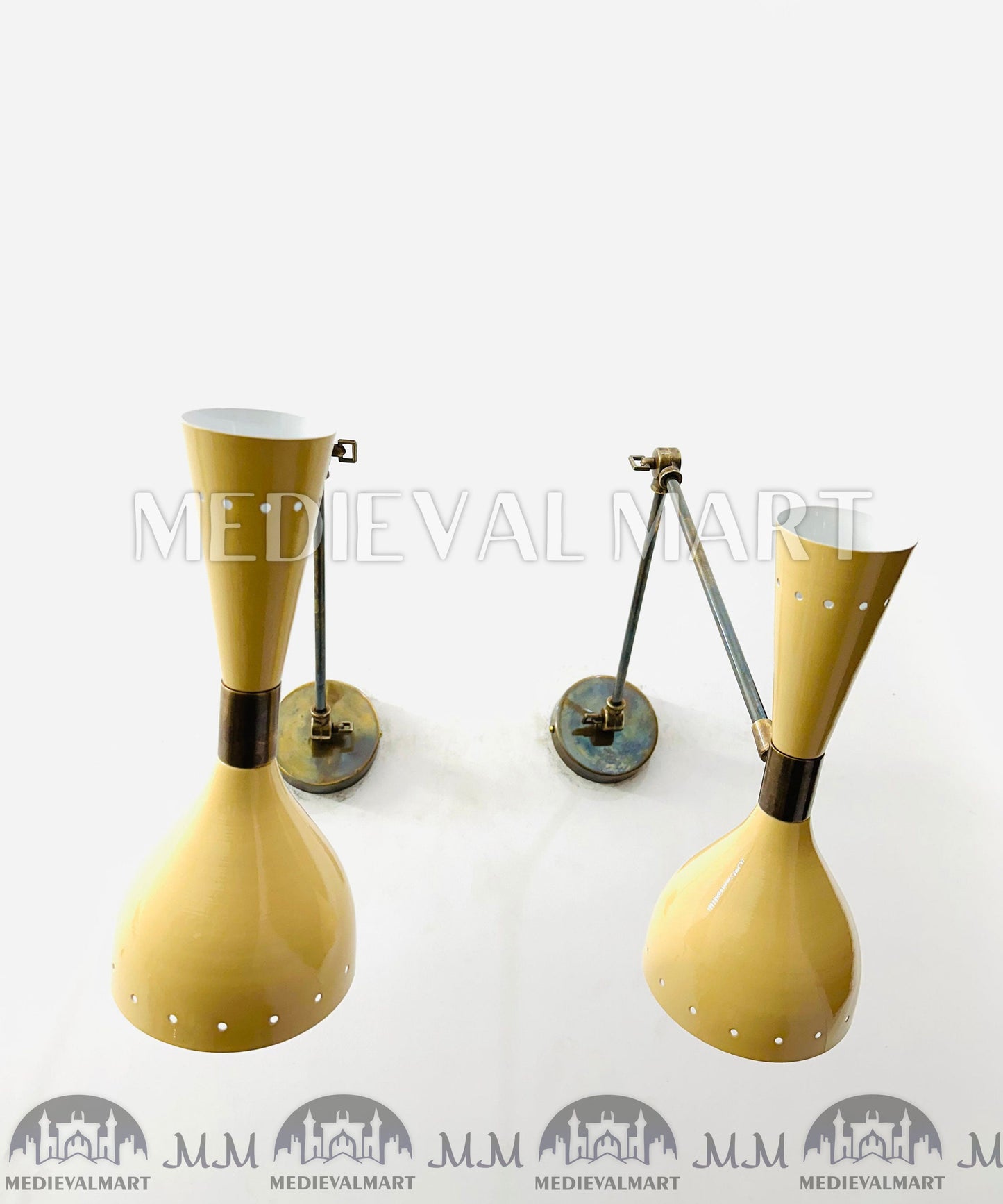 MEDIEVALMART FR Applique Murale À Double Cône En Laiton Marron, Lampe De Coiffeuse Fabriquée À La Main