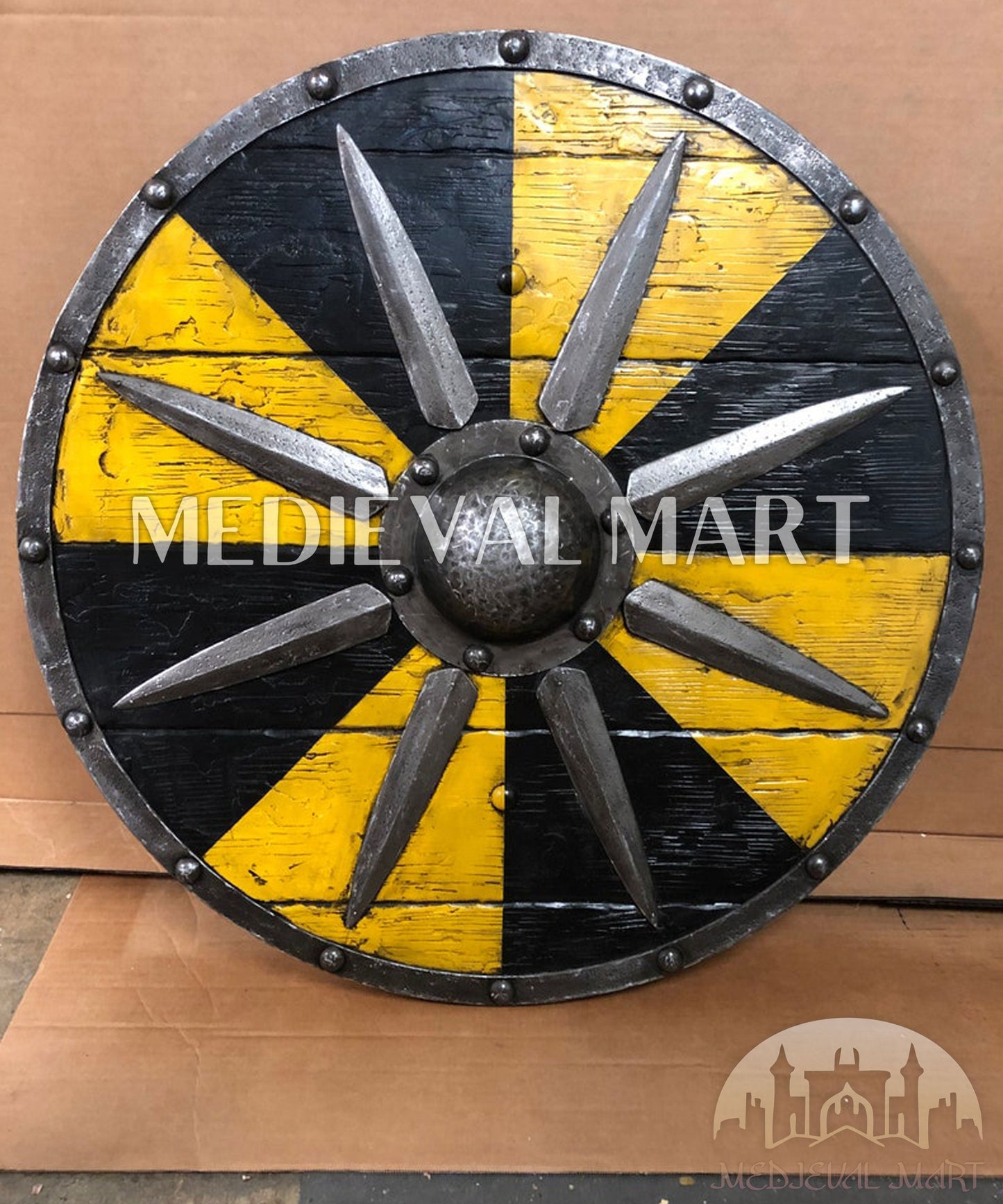 MEDIEVALMART FR Bouclier Viking Iconique Jarl Borg à Pointes en Fer – Bouclier Viking Battleworn | Cadeau pour Papa