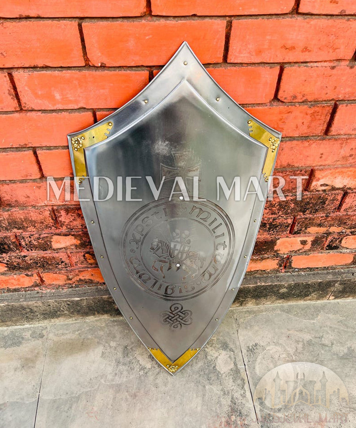 MEDIEVALMART FR Bouclier Médiéval Templier Inspiré de la Croix Zelda & Diable en Bois – Finition Bleue & Or | Cadeau pour Noël