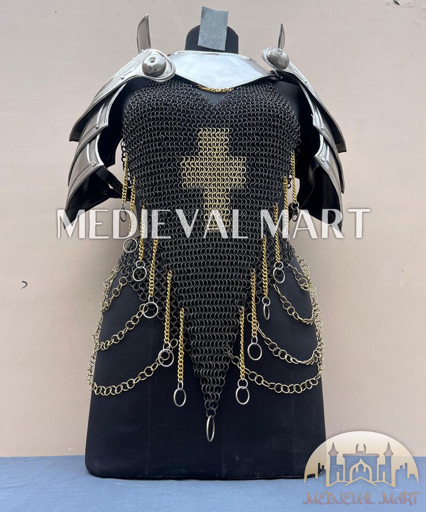 MEDIEVALMART FR Bouclier Viking Iconique Valhalla Noir/Gris – Ivar le Désossé avec Pointes en Fer | Cadeau pour Papa