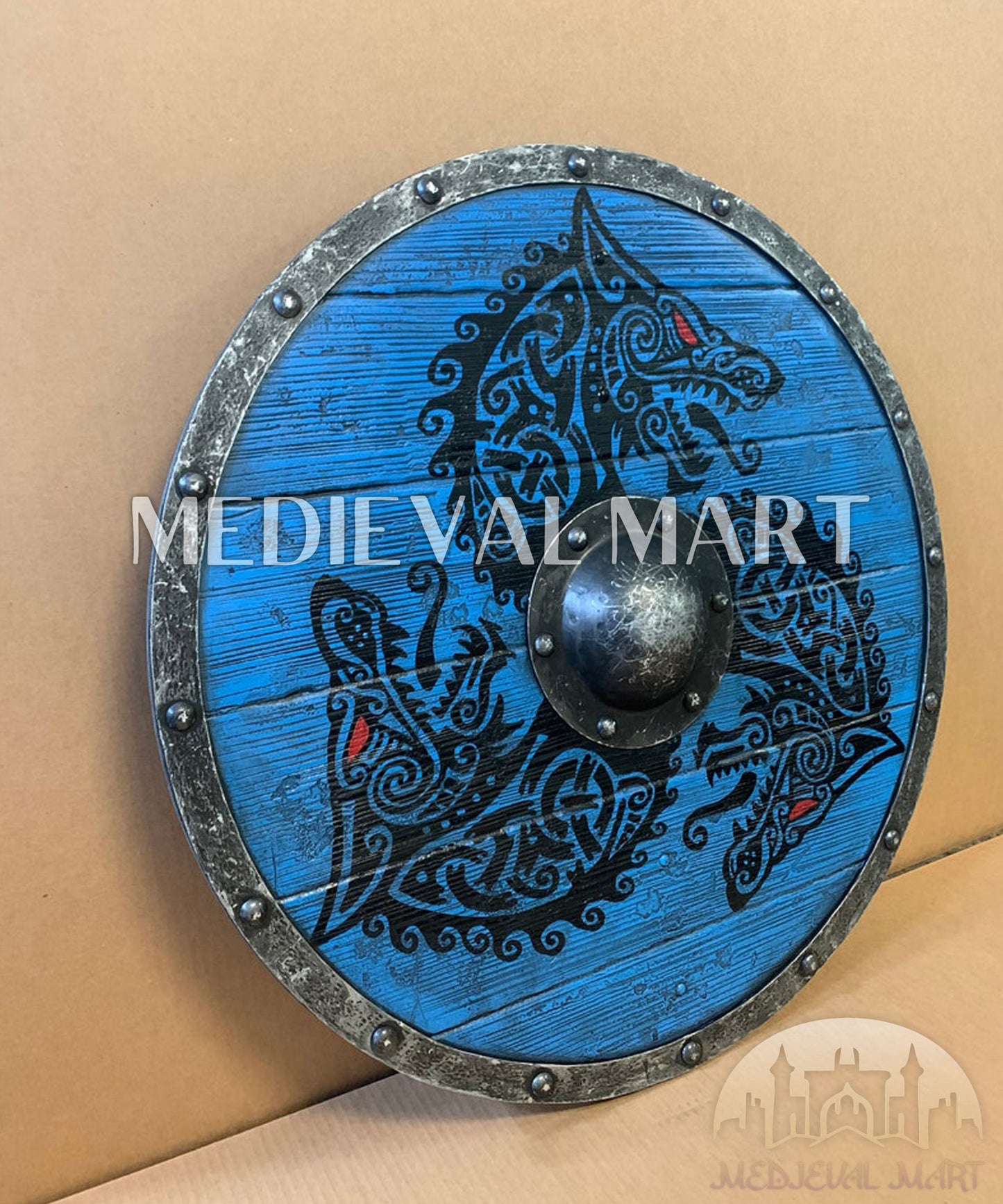 MEDIEVALMART FR Bouclier Viking Iconique Jarl Borg à Pointes en Fer – Bouclier Viking Battleworn | Cadeau pour Papa