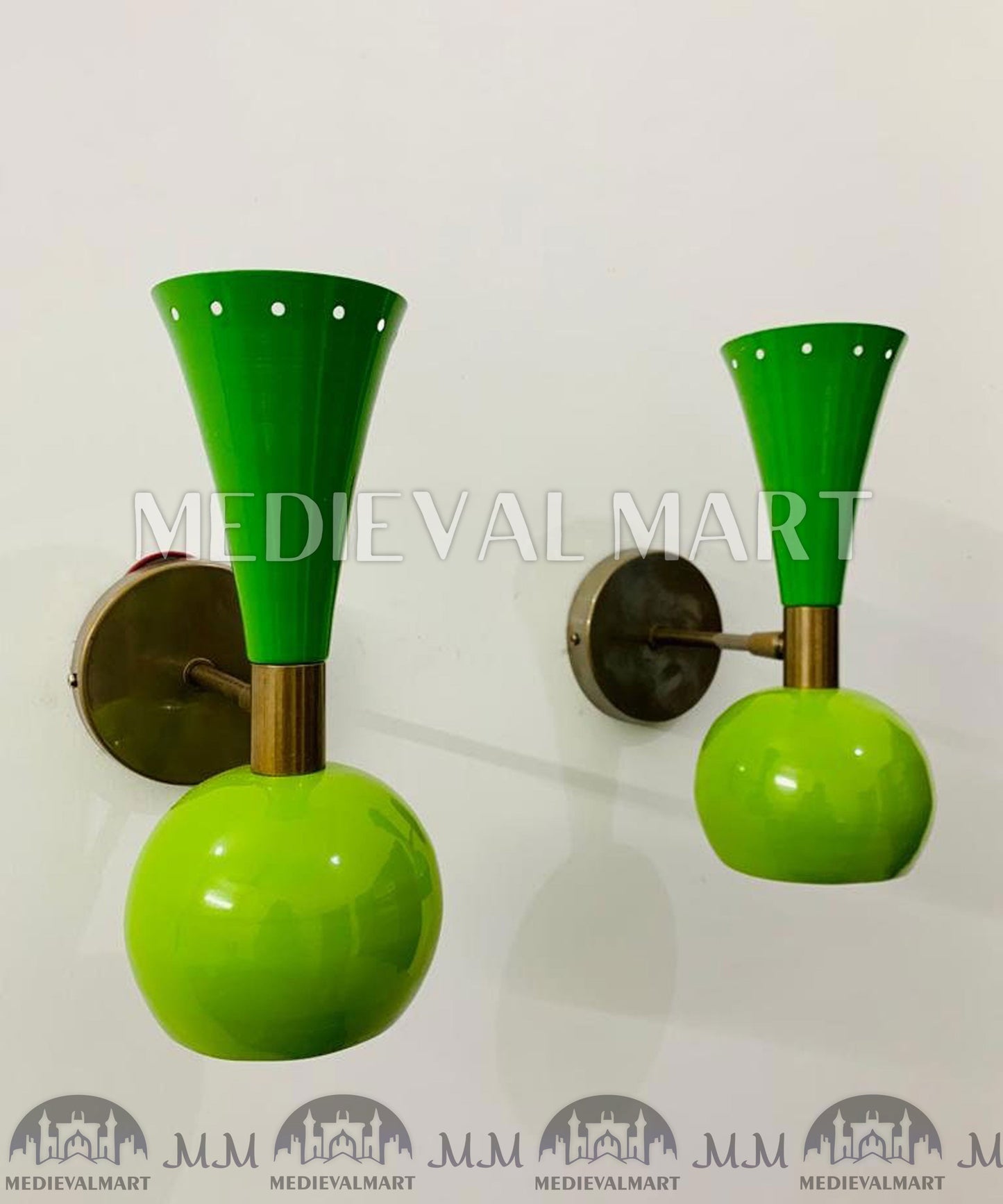 MEDIEVALMART FR Applique Murale À Double Cône En Laiton Marron, Lampe De Coiffeuse Fabriquée À La Main