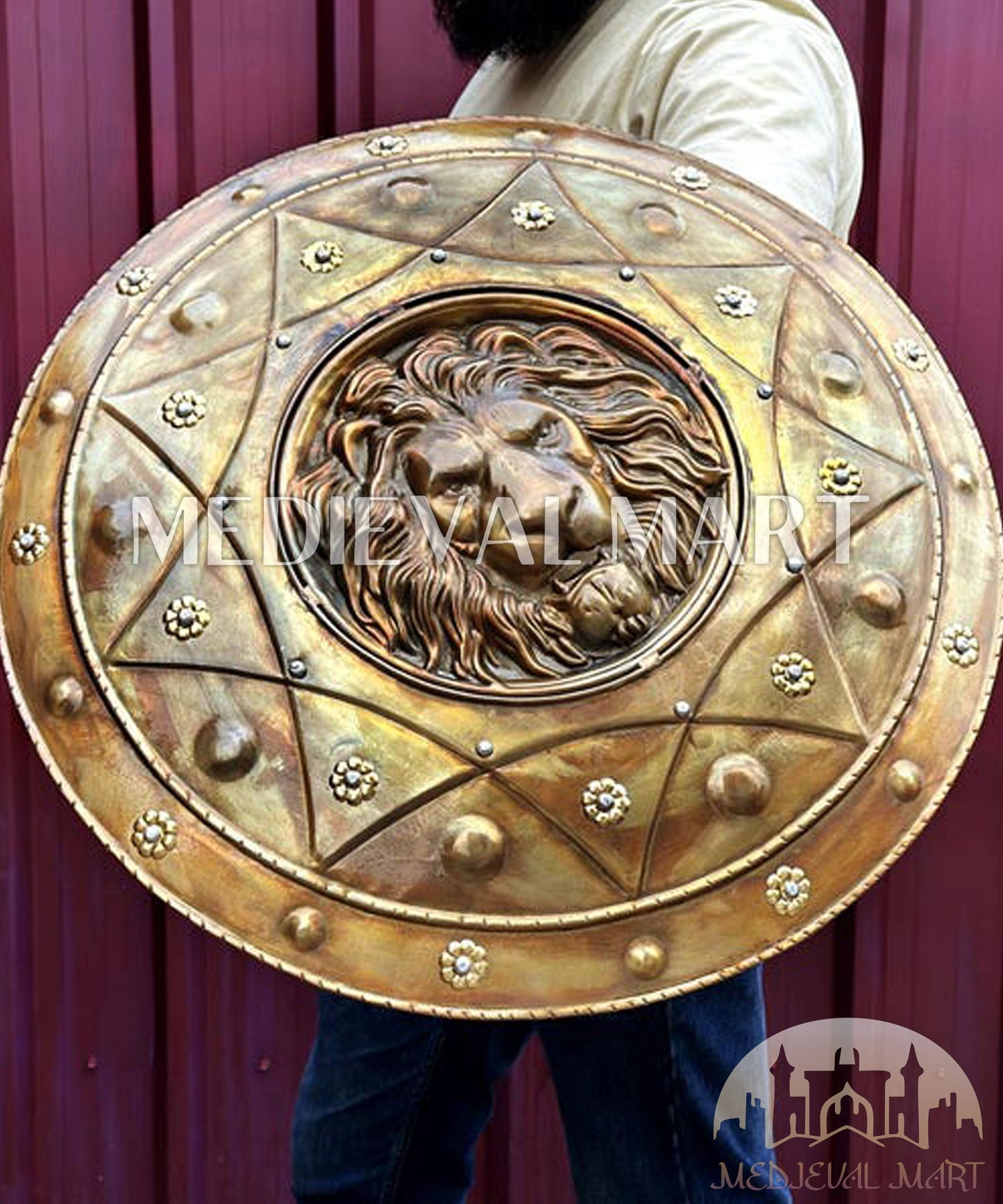 MEDIEVALMART FR Bouclier Médiéval Templier Inspiré de la Croix Zelda & Diable en Bois – Finition Bleue & Or | Cadeau pour Noël