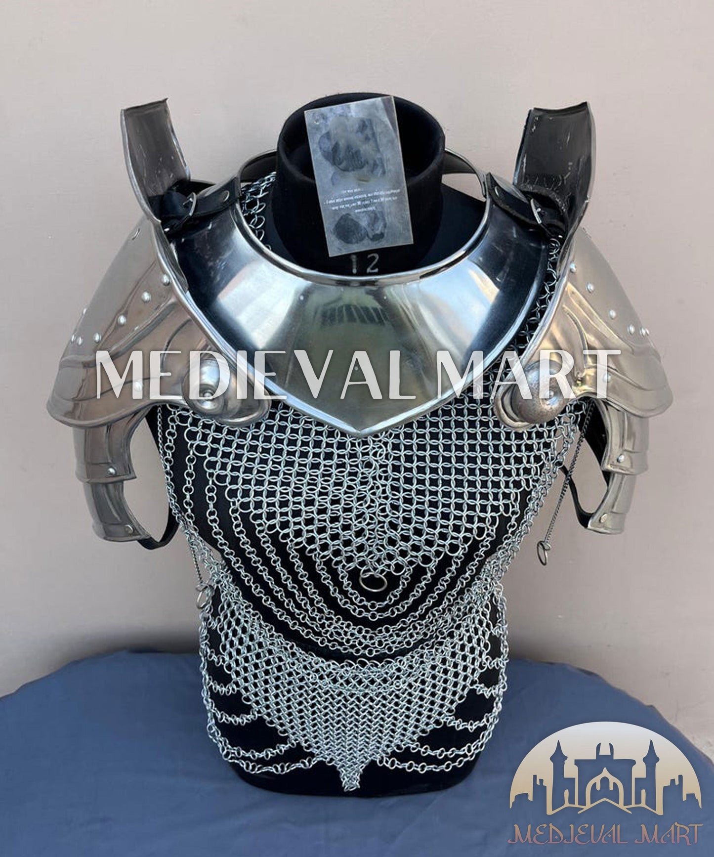 MEDIEVALMART FR Bouclier Viking Iconique Valhalla Noir/Gris – Ivar le Désossé avec Pointes en Fer | Cadeau pour Papa