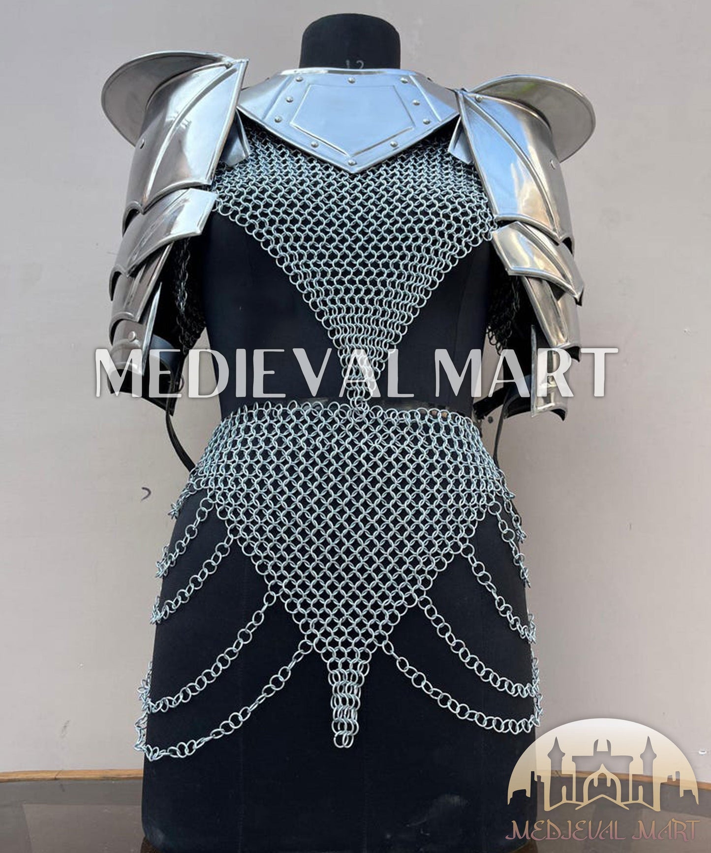 MEDIEVALMART FR Bouclier Viking Iconique Valhalla Noir/Gris – Ivar le Désossé avec Pointes en Fer | Cadeau pour Papa