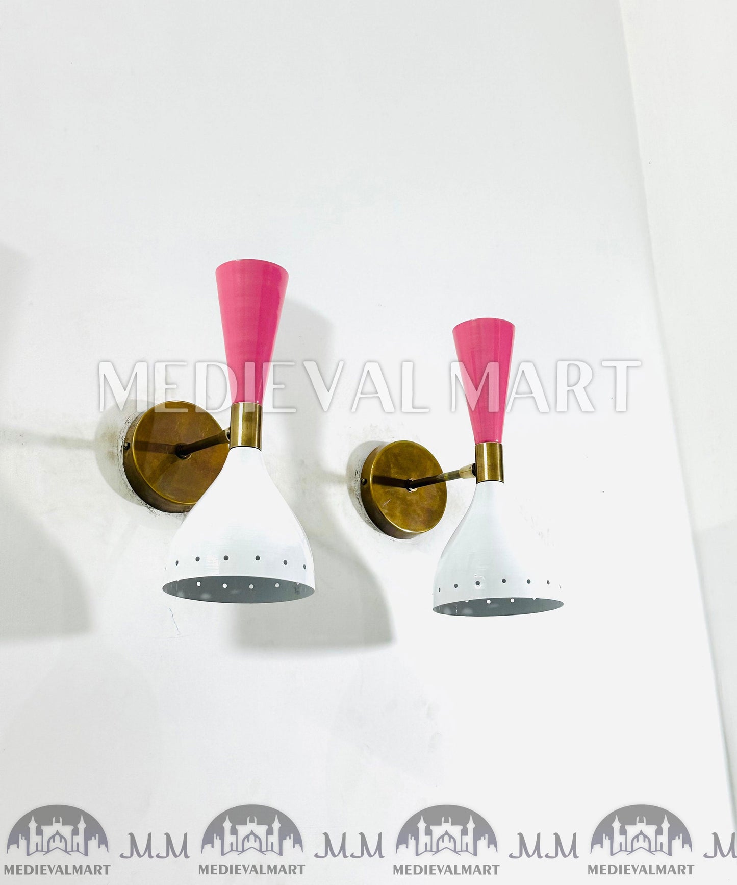 MEDIEVALMART FR Applique Murale À Double Cône En Laiton Marron, Lampe De Coiffeuse Fabriquée À La Main