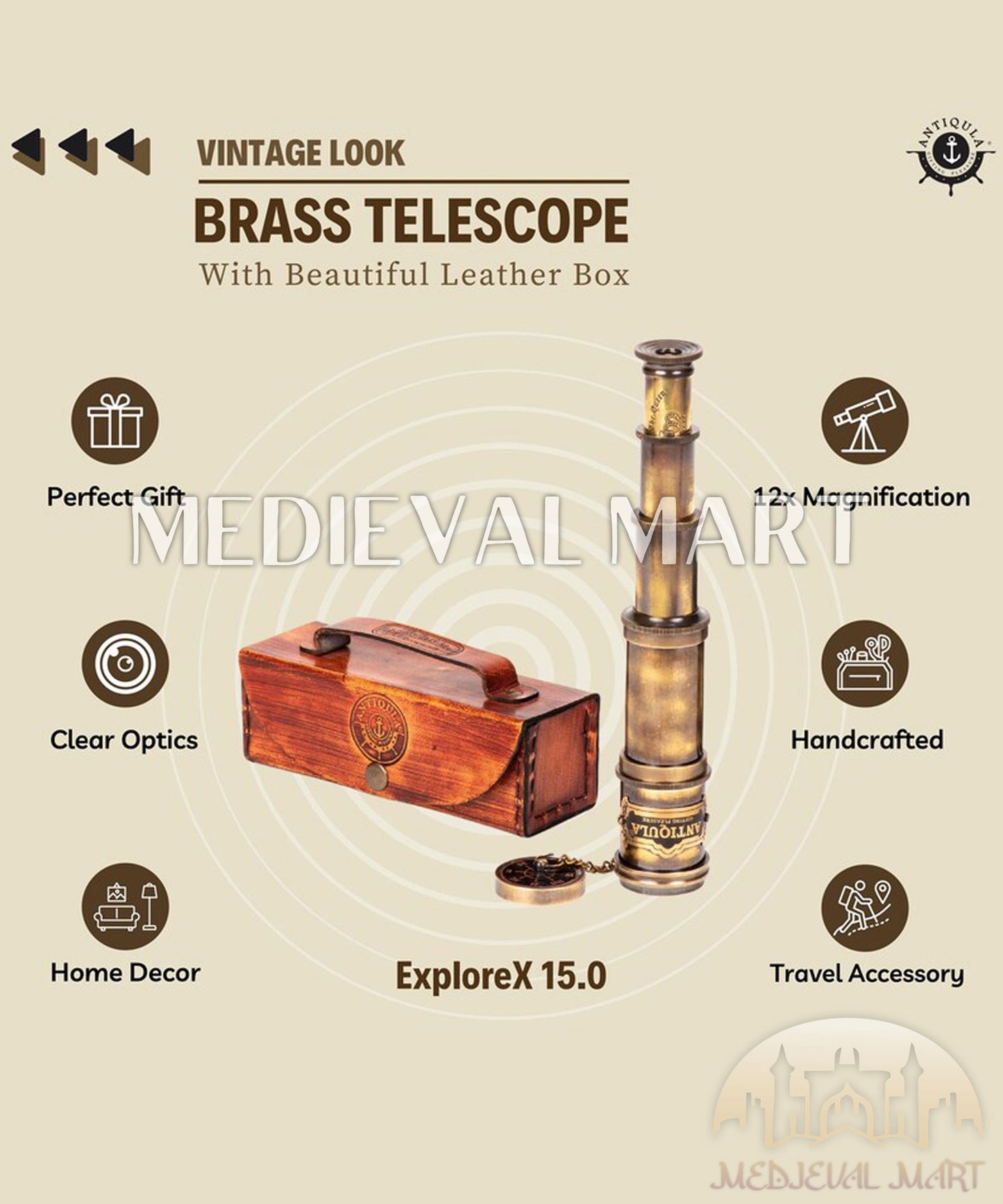 MEDIEVALMART FR Bouclier Médiéval Templier Inspiré de la Croix Zelda & Diable en Bois – Finition Bleue & Or | Cadeau pour Noël