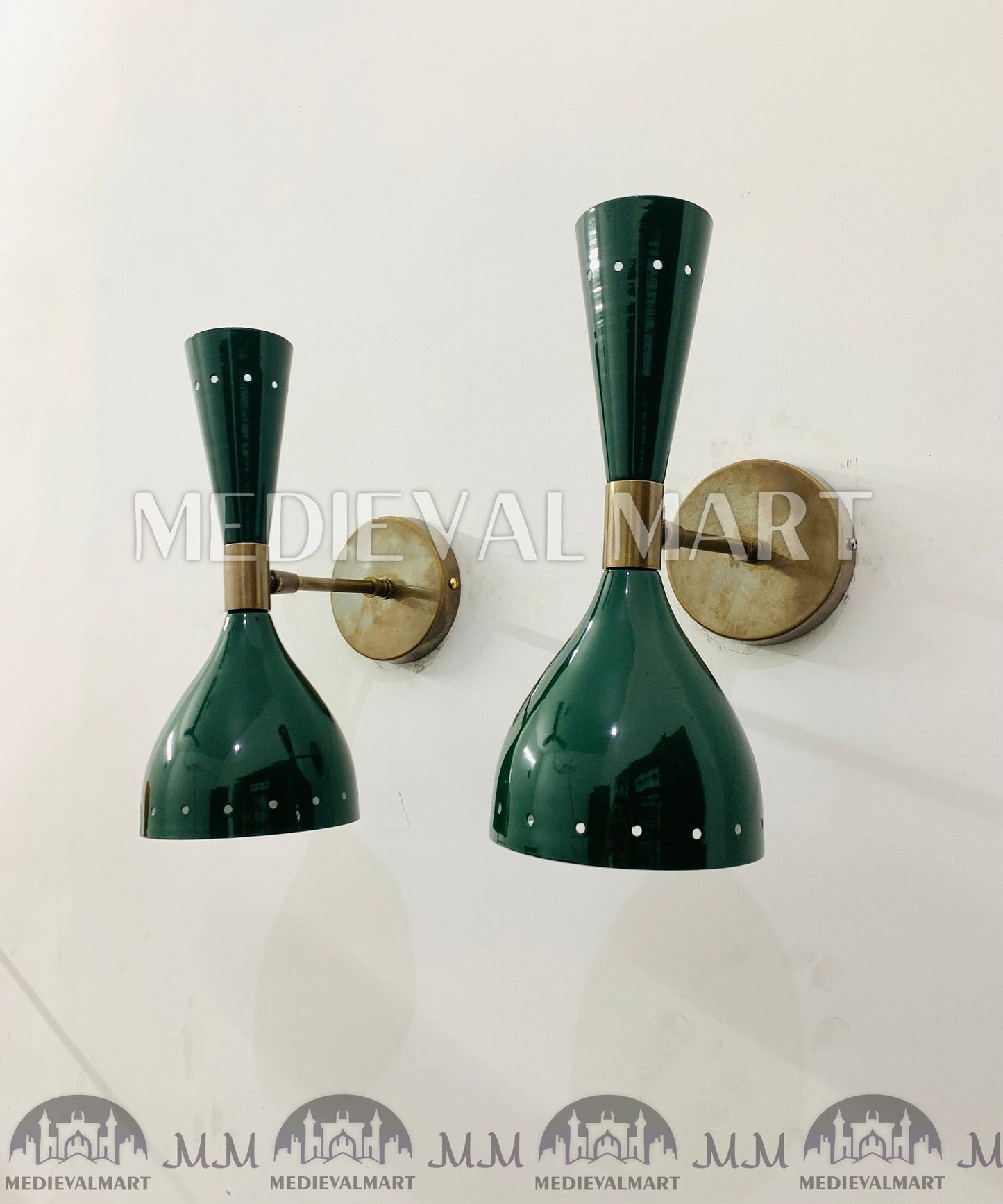 MEDIEVALMART FR Applique Murale À Double Cône En Laiton Marron, Lampe De Coiffeuse Fabriquée À La Main